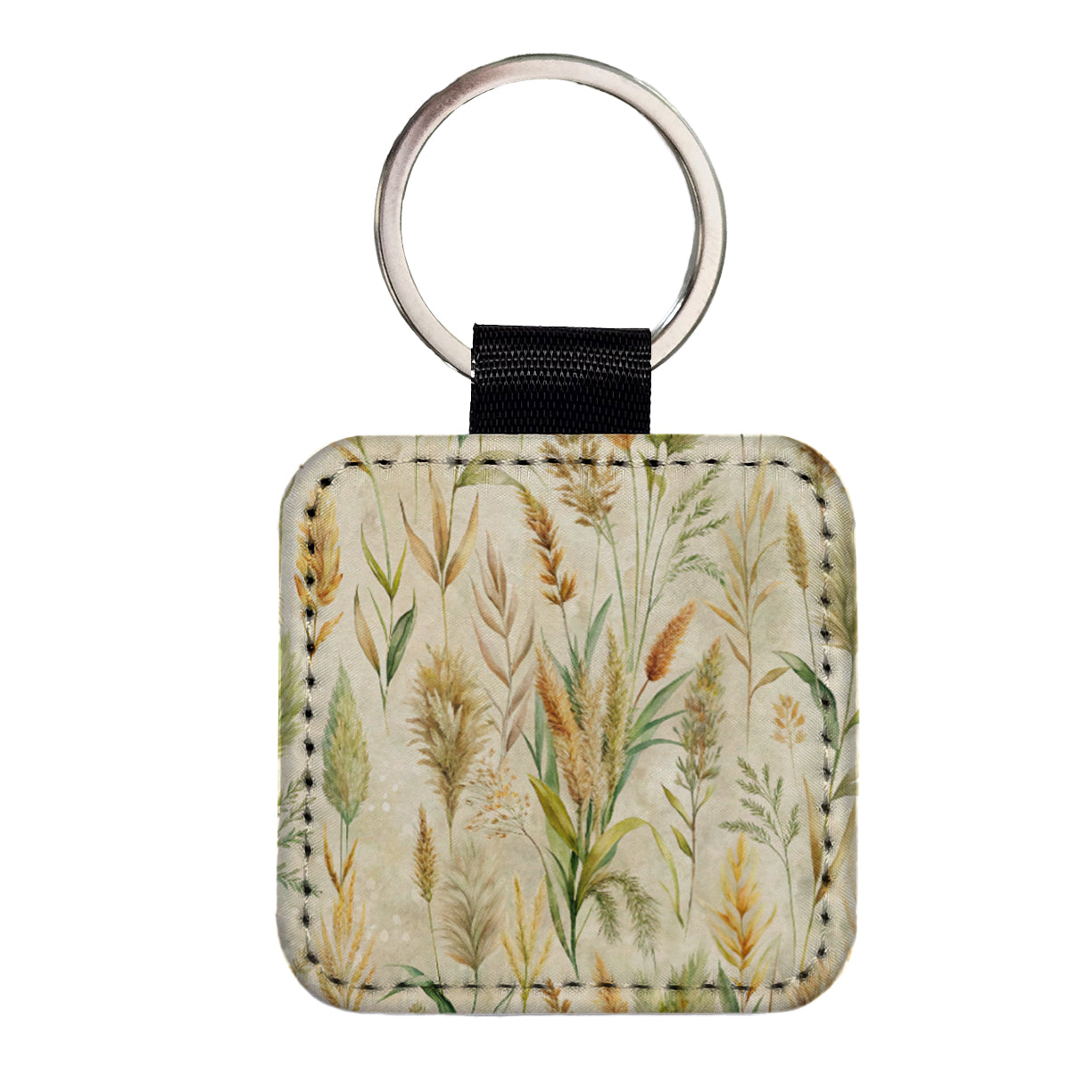 Wild Grasses Background Square Faux Leather Keychain