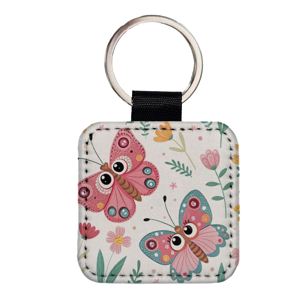 Adorable Butterflies Square Faux Leather Keychain