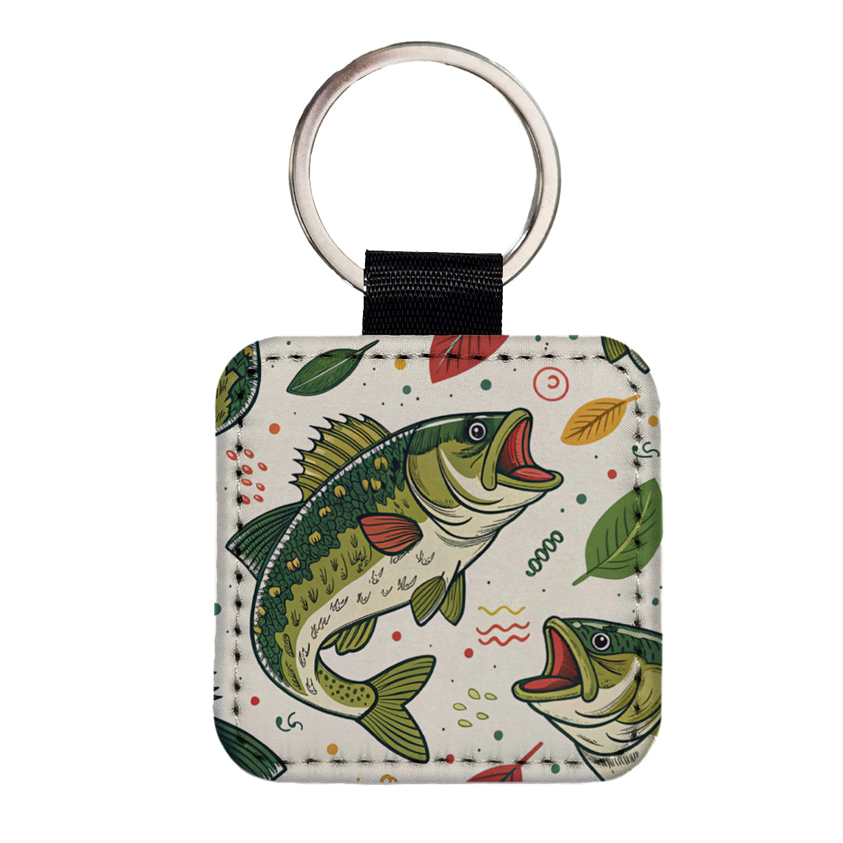 Bass Fish Fishing Cute Cartoon Square Faux Leather Keychain