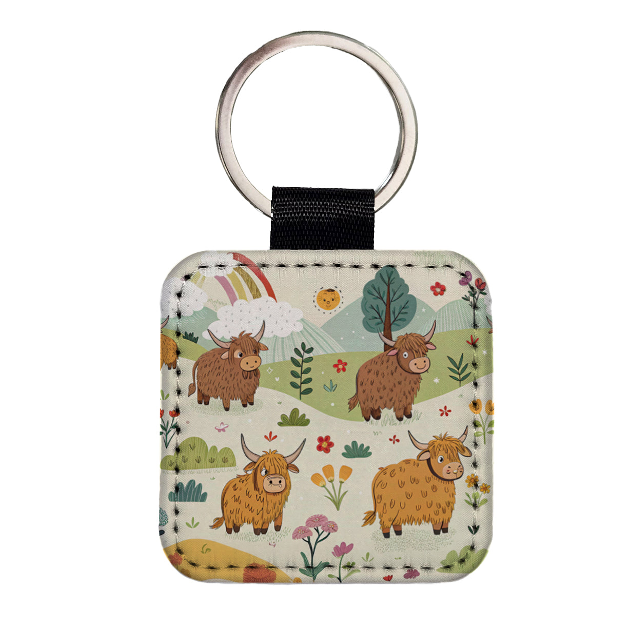 Highland Cows Scattered Square Faux Leather Keychain