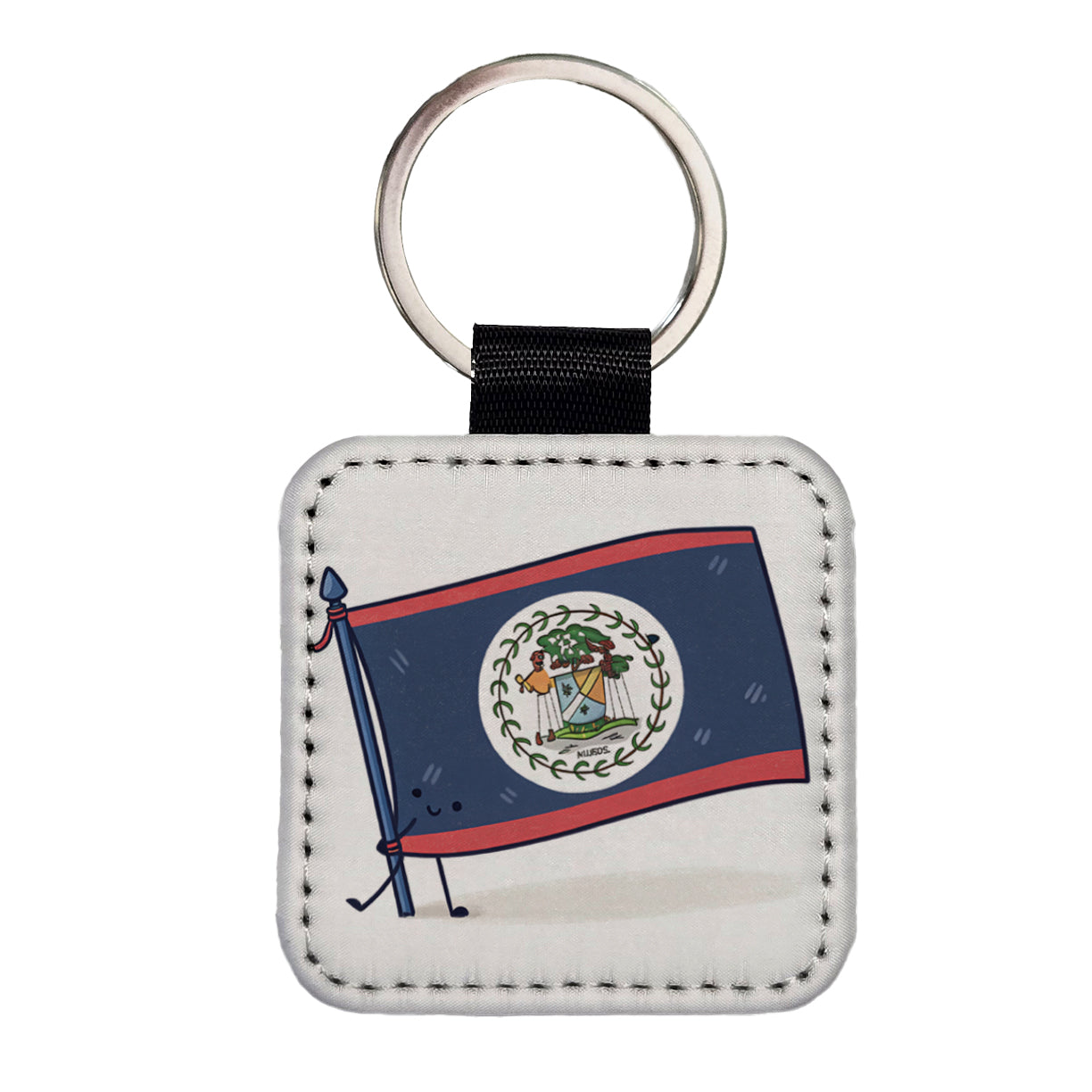 Kawaii Belize Flag Square Faux Leather Keychain