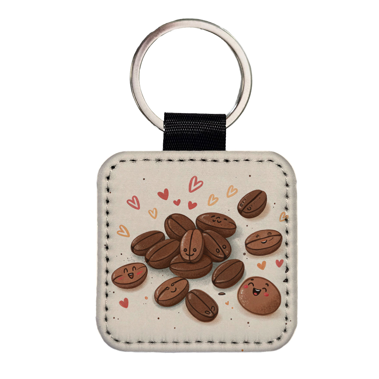 Kawaii Coffee Beans Square Faux Leather Keychain