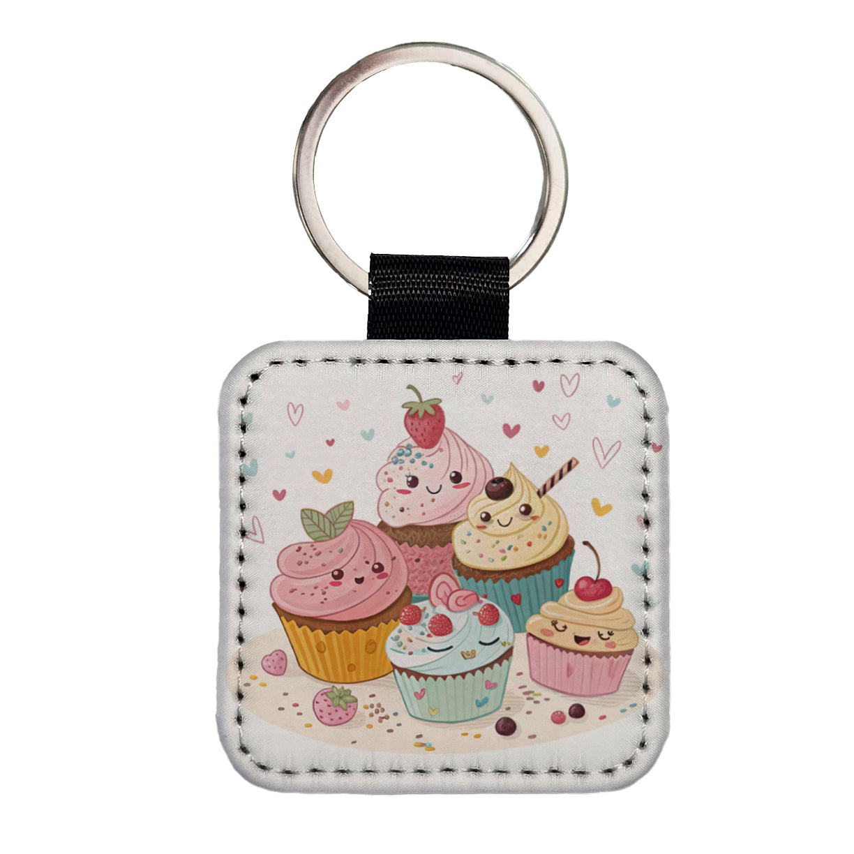 Kawaii Cupcakes Cute Square Faux Leather Keychain