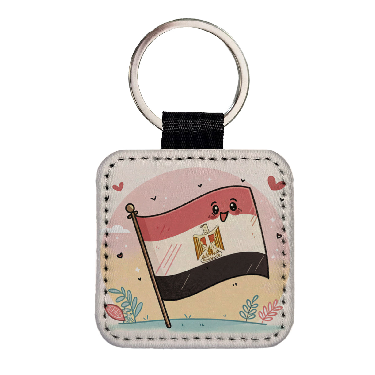 Kawaii Egypt Flag Square Faux Leather Keychain