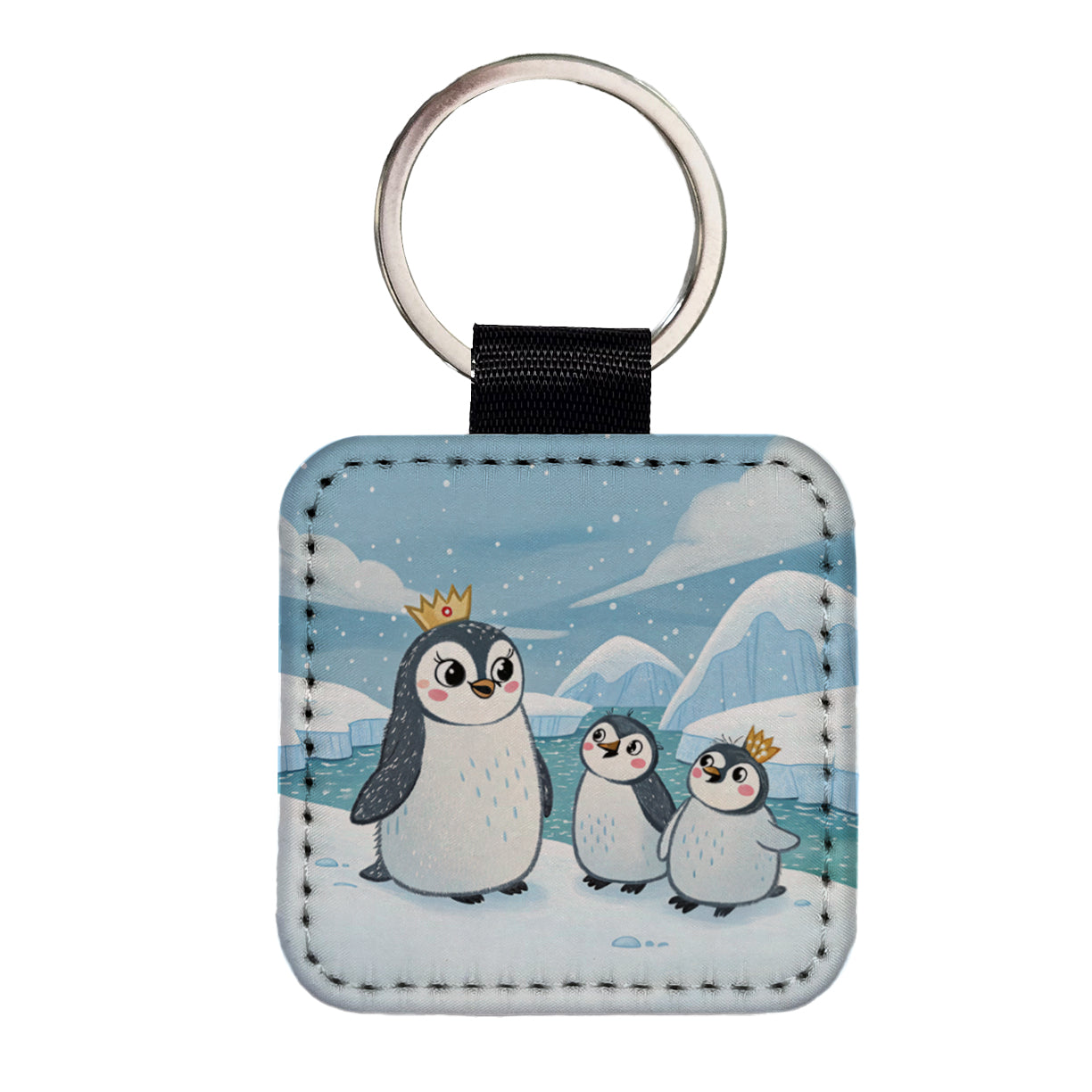 Kawaii Emperor Penguins Square Faux Leather Keychain