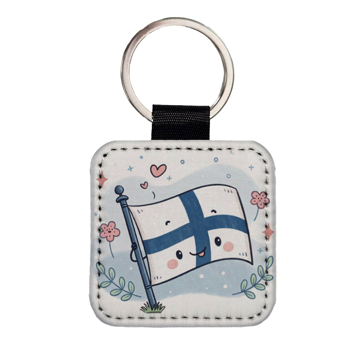Kawaii Finland Flag Square Faux Leather Keychain