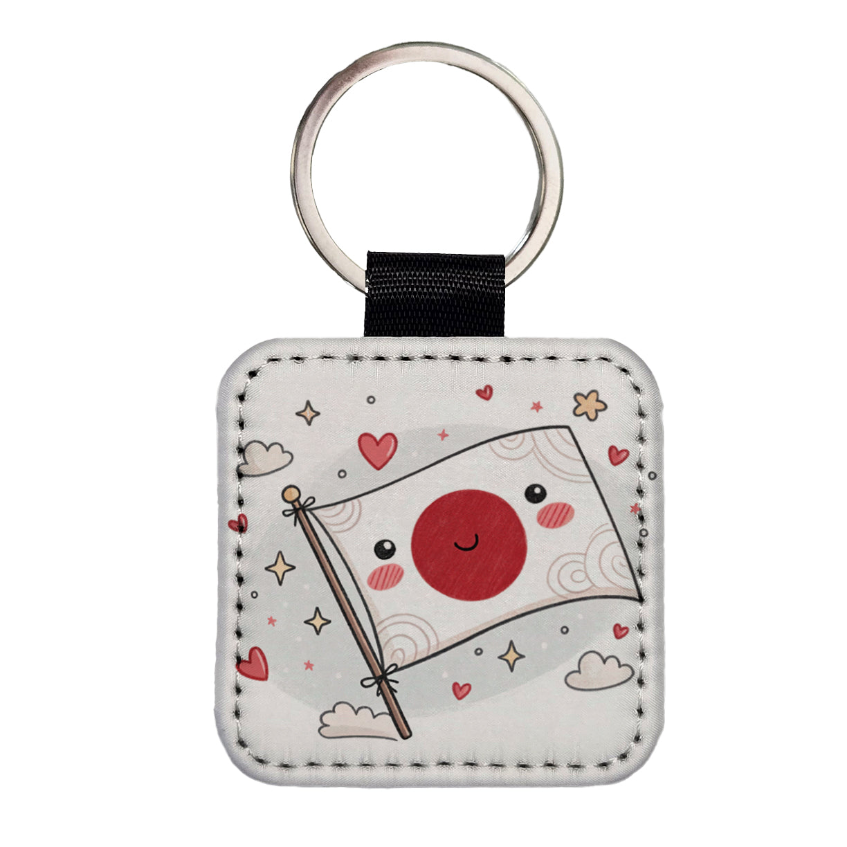 Kawaii Japan Flag Square Faux Leather Keychain
