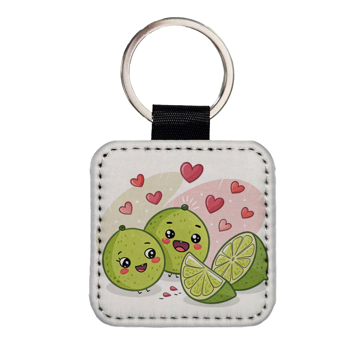 Kawaii Limes And Hearts Square Faux Leather Keychain