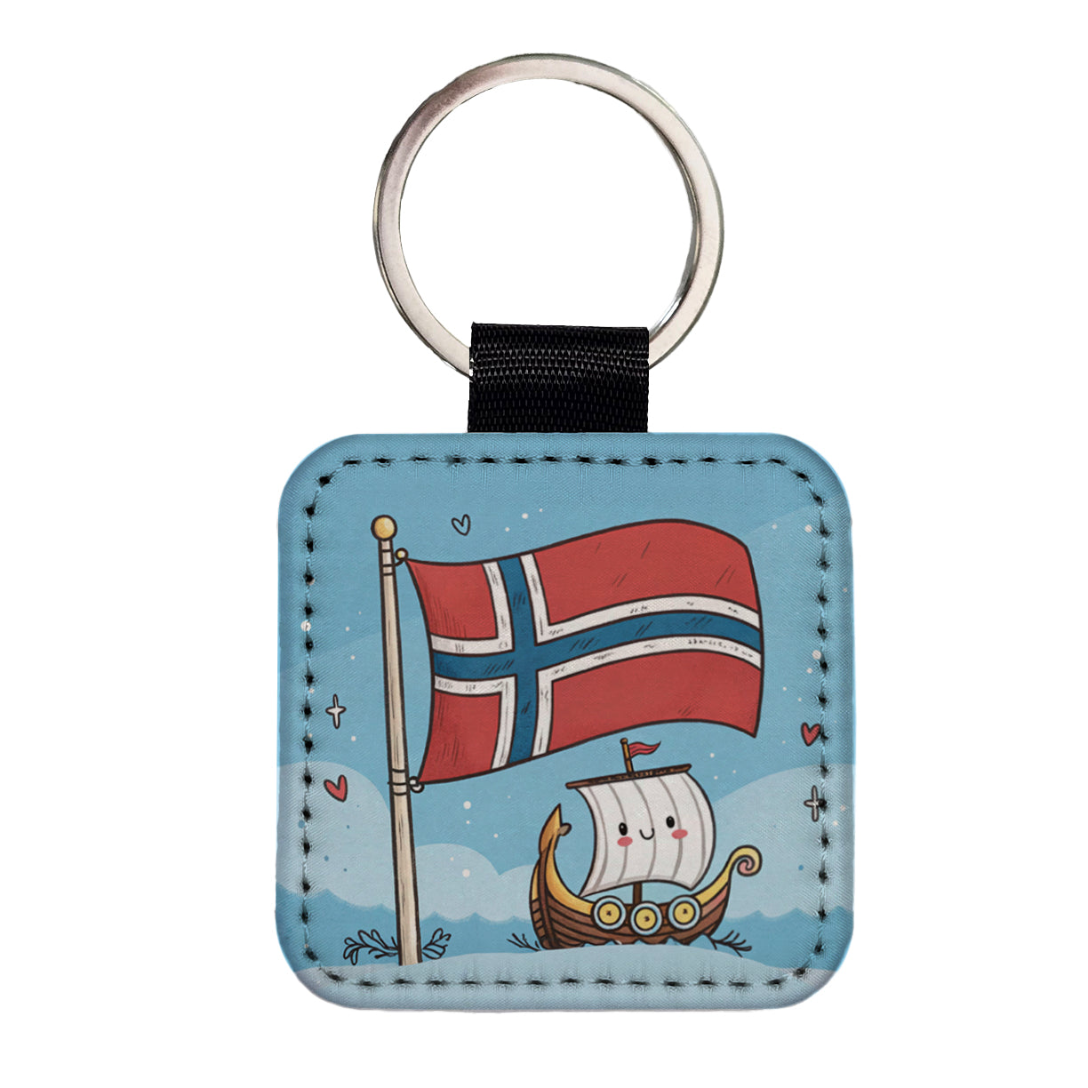 Kawaii Norway Flag Square Faux Leather Keychain