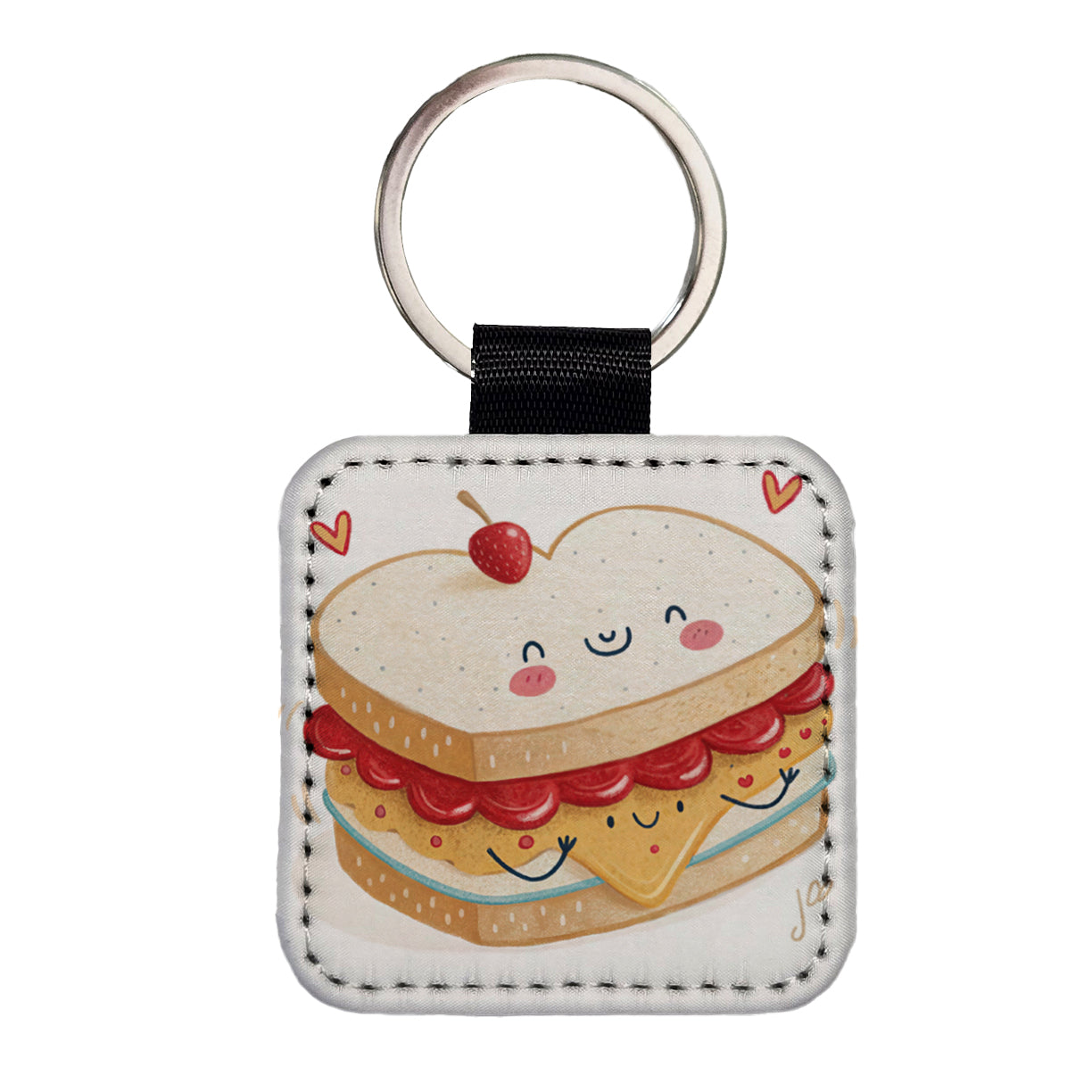 Kawaii Peanut Butter And Jelly Sandwich Square Faux Leather Keychain