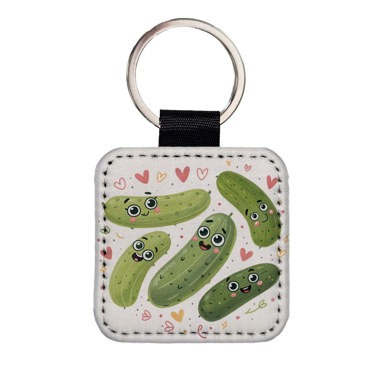 Kawaii Pickles Square Faux Leather Keychain