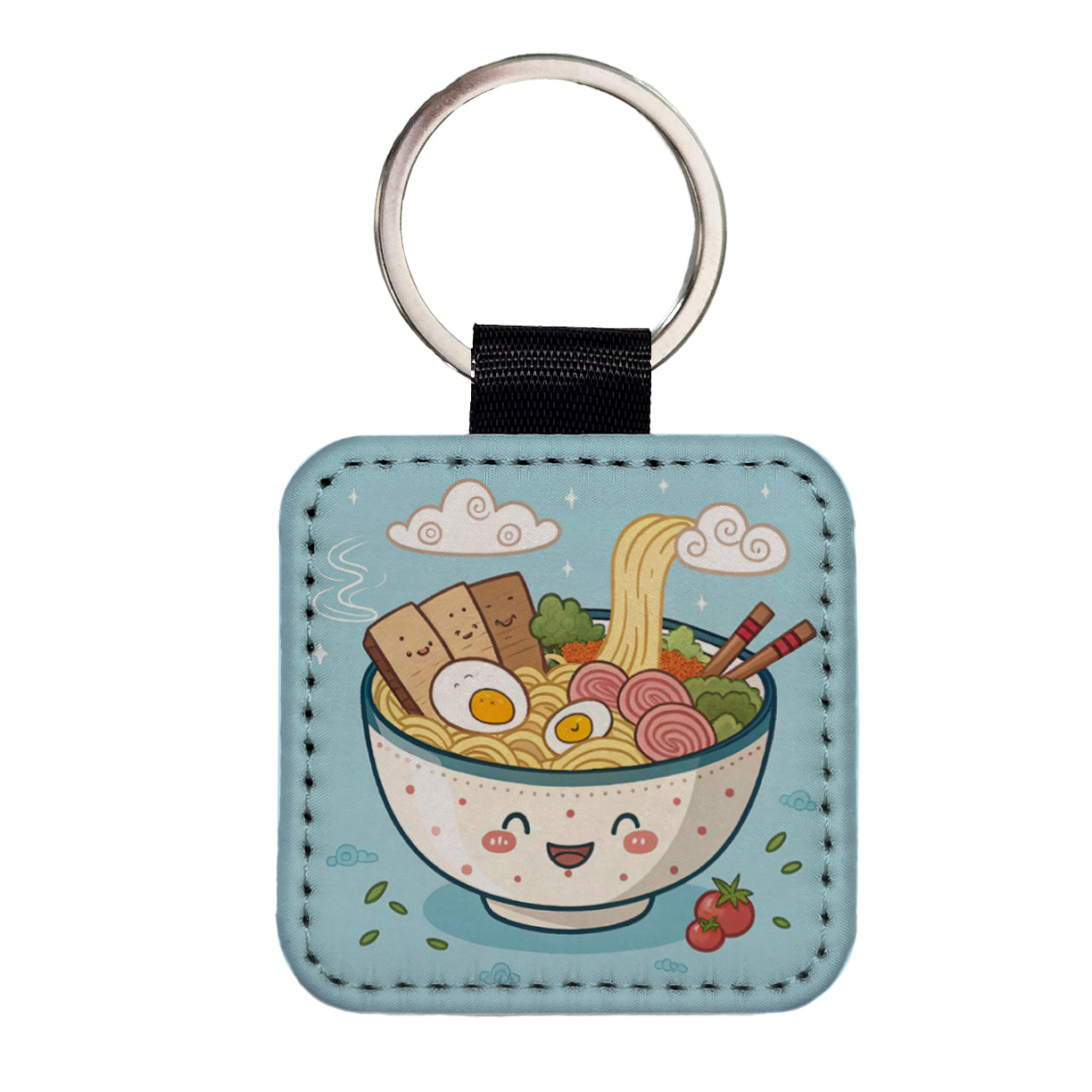 Kawaii Ramen Noodles Square Faux Leather Keychain