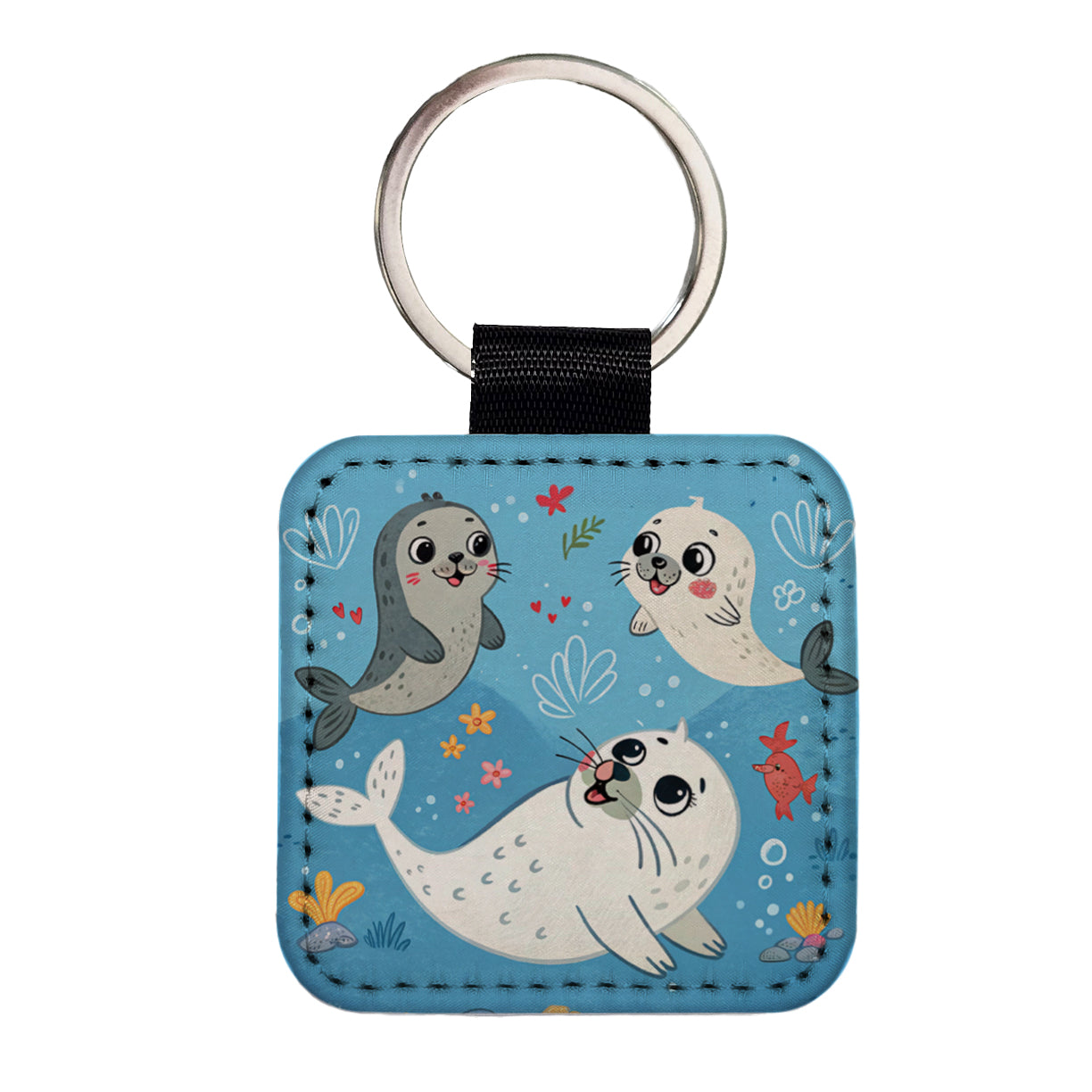 Kawaii Seals Square Faux Leather Keychain