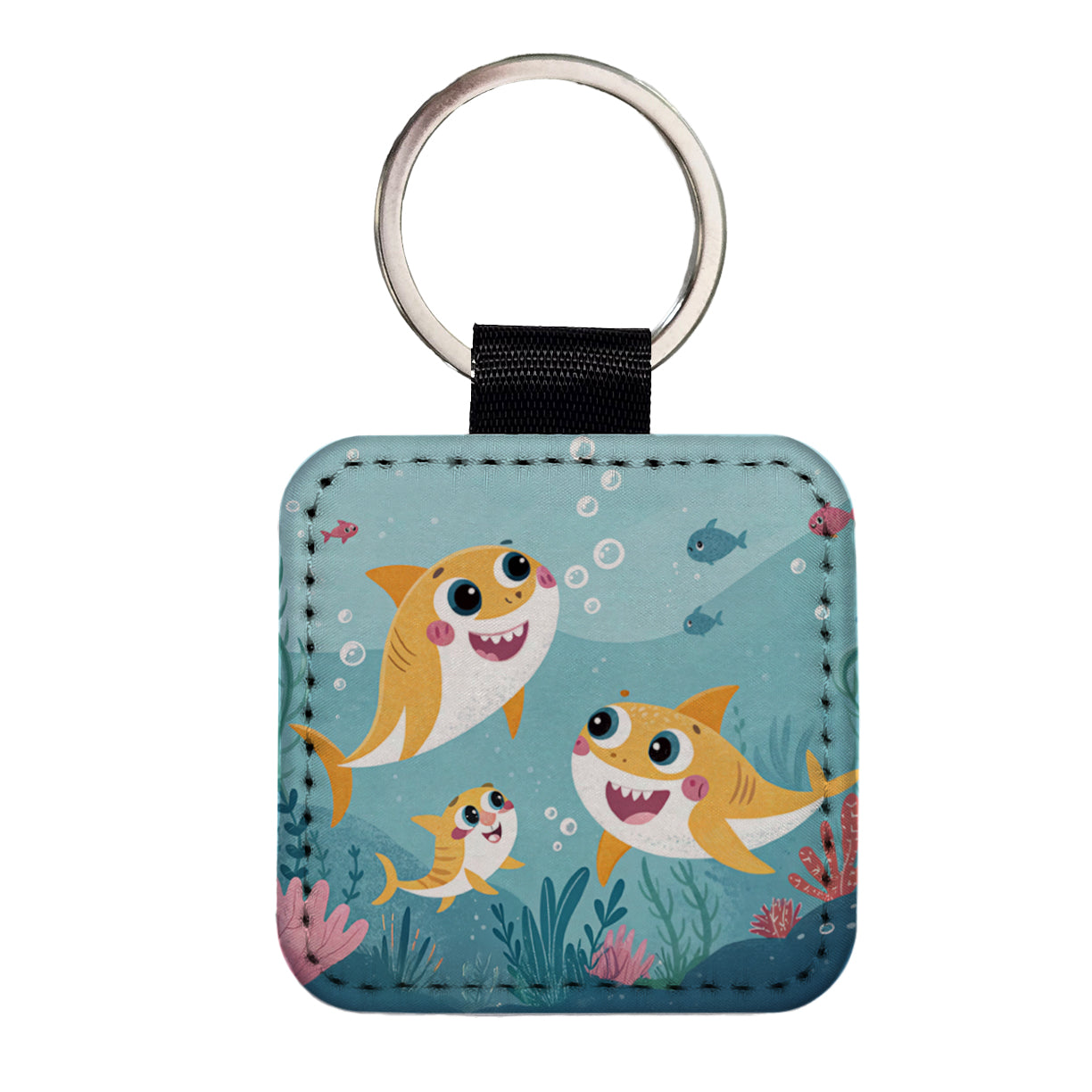 Kawaii Sharks Square Faux Leather Keychain