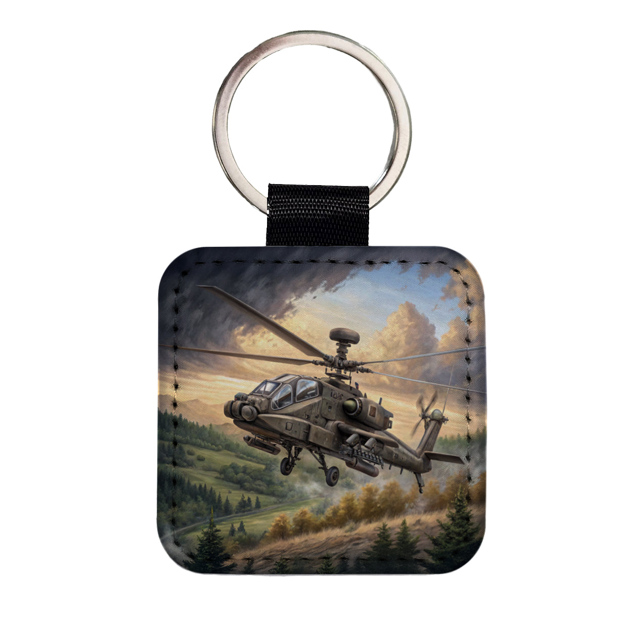 AH-64 Apache US Army Attack Helicopter Flying Square Faux Leather Keychain