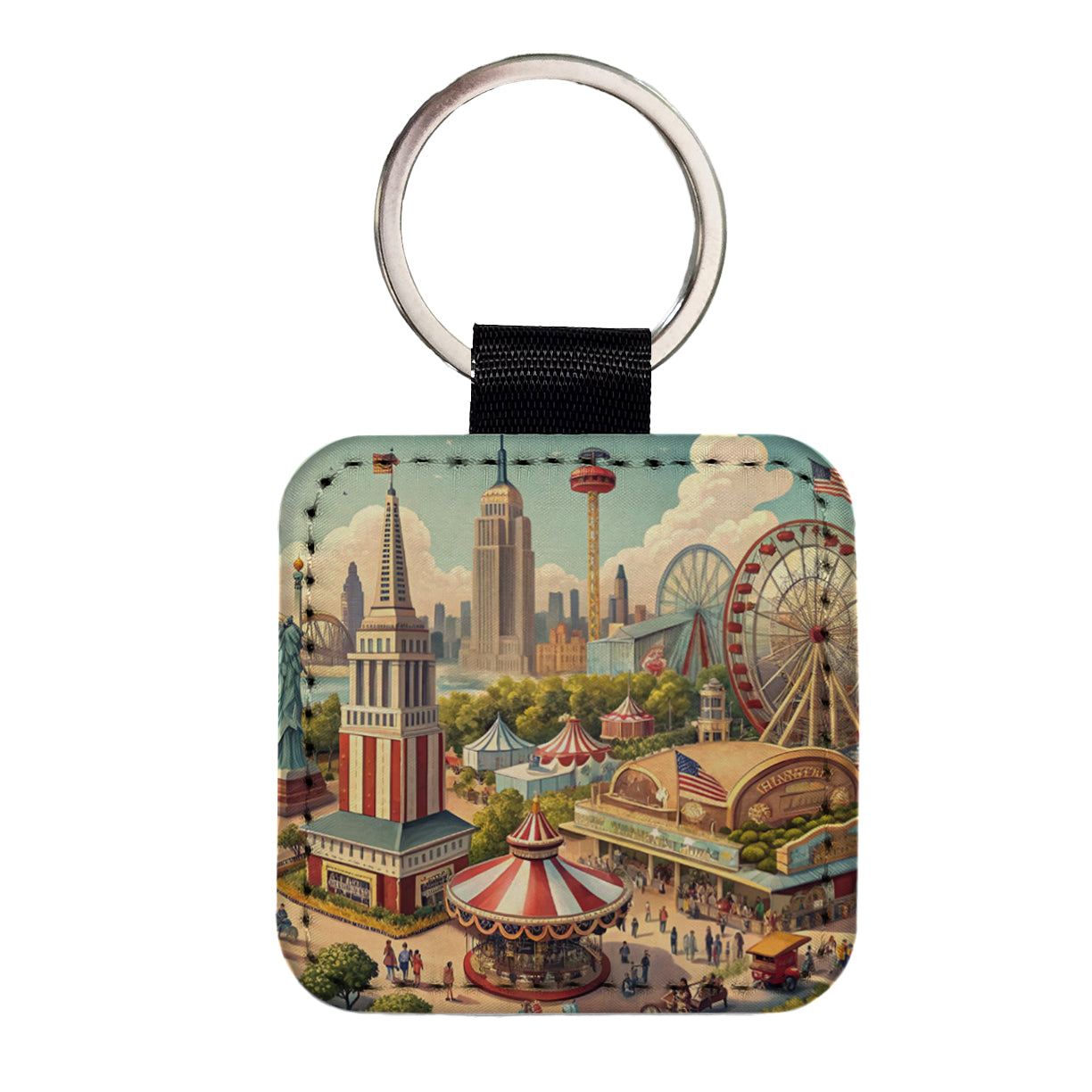 Americana New York World's Fair Square Faux Leather Keychain