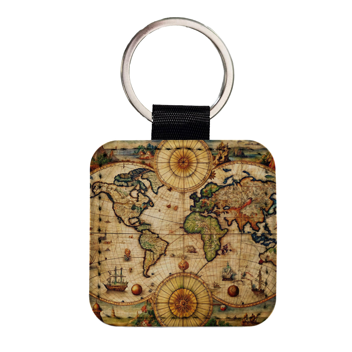 Ancient Nautical World Maritime Map Square Faux Leather Keychain