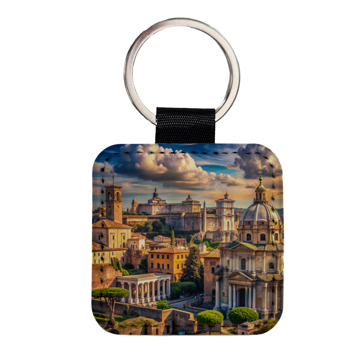 Ancient Rome City Roman Cityscape Square Faux Leather Keychain