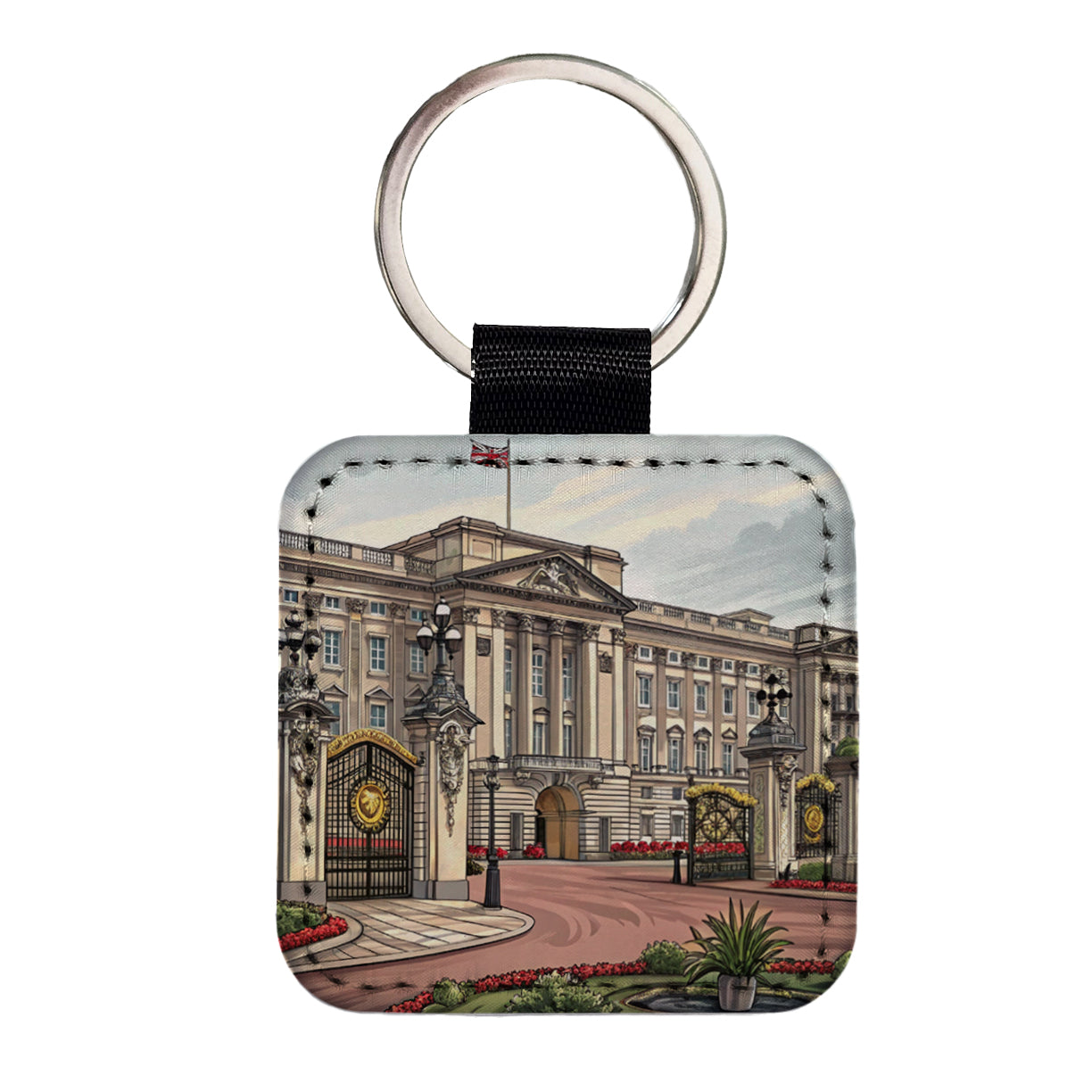Buckingham Palace London England Great Britain Square Faux Leather Keychain