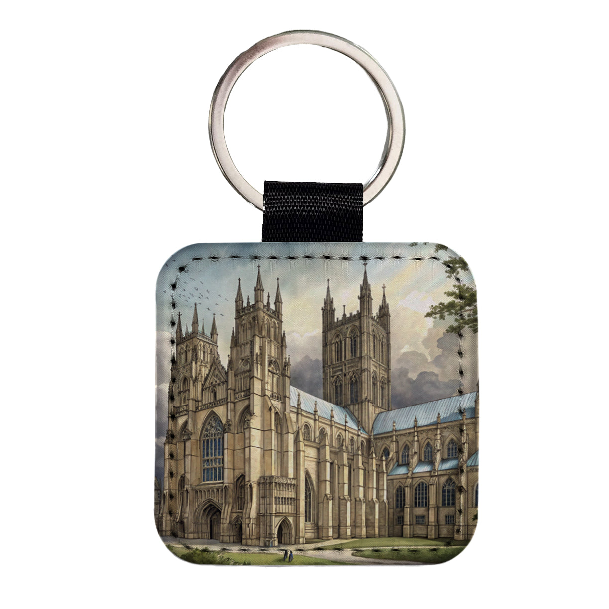 Canterbury Cathedral England Great Britain Square Faux Leather Keychain