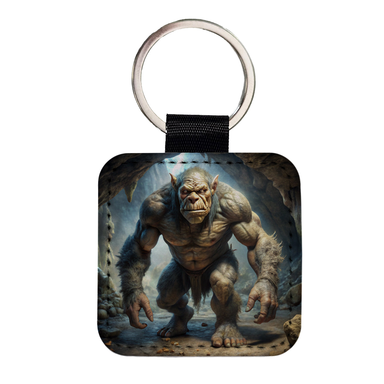 Cave Troll Fantasy Monster Square Faux Leather Keychain
