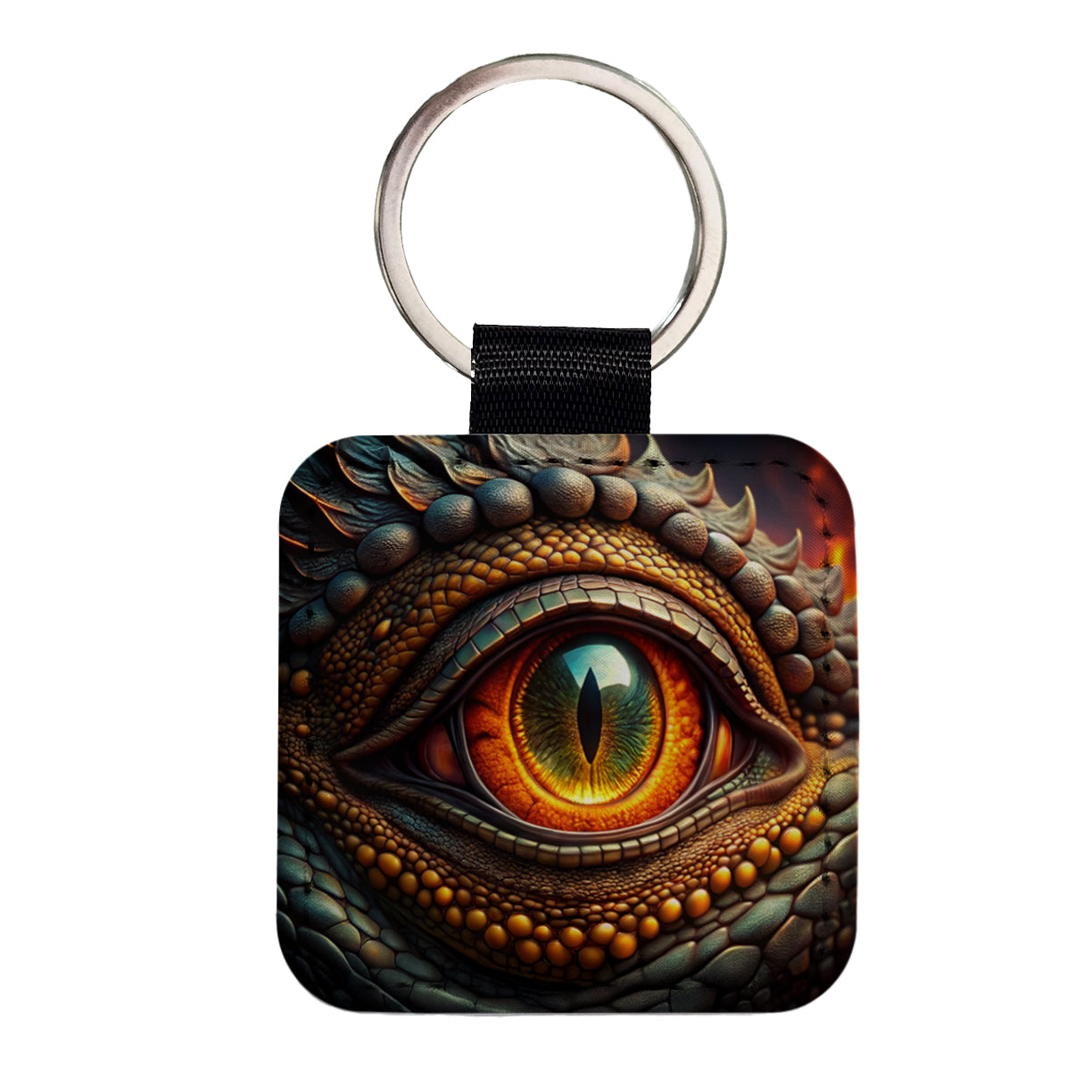 Close-Up Of a Dragon's Eye Fantasy Square Faux Leather Keychain