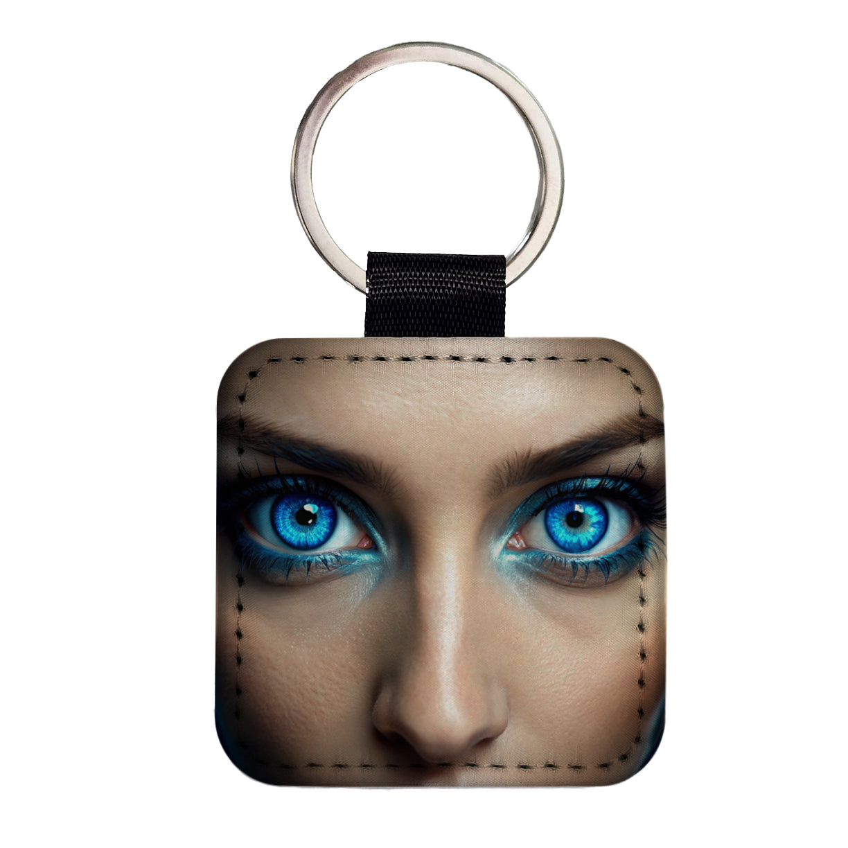 Close-Up Of Blue Eyes Square Faux Leather Keychain