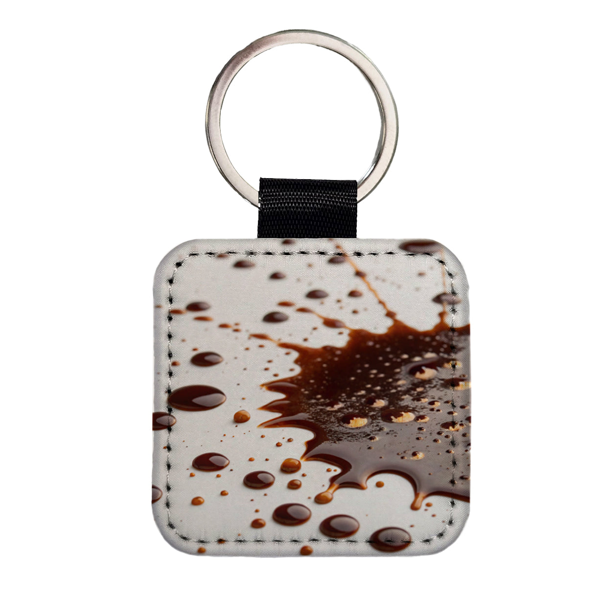 Close-Up of Spilled Coffee Square Faux Leather Keychain