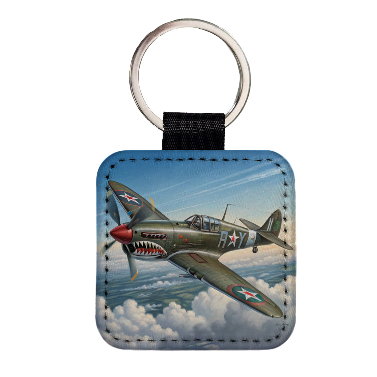 Curtiss P-40 Warhawk WWII US Fighter Bomber Plane Square Faux Leather Keychain