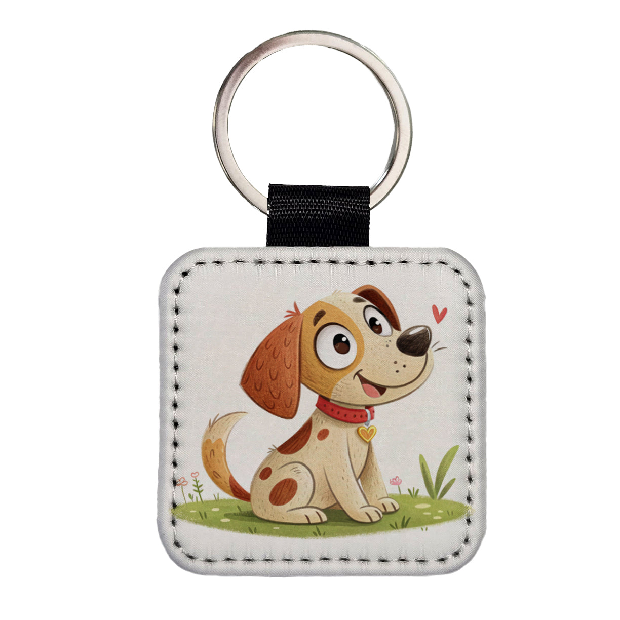 Dog Children's Illustration Style Square Faux Leather Keychain