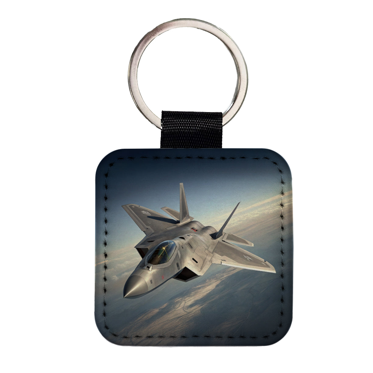 F-22 Raptor US Air Force Air Superiority Fighter Plane Square Faux Leather Keychain