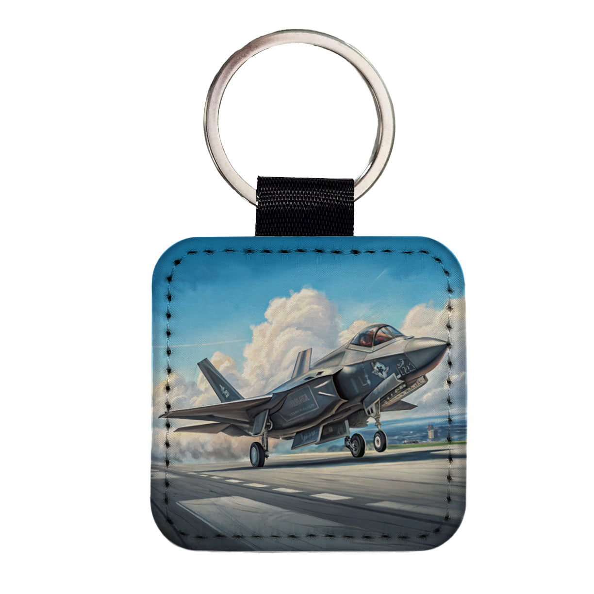 F-35 Lightning II US Air Force Navy Marines Strike Fighter Plane Square Faux Leather Keychain