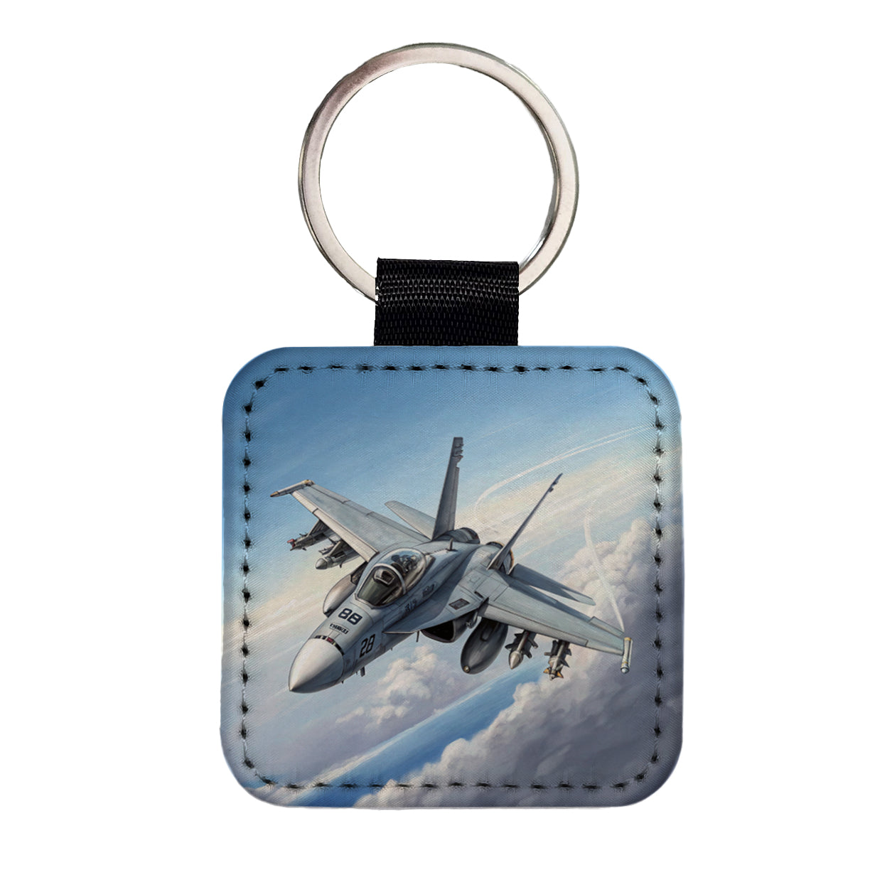 FA-18 Hornet US Navy Multirole Fighter Plane Square Faux Leather Keychain