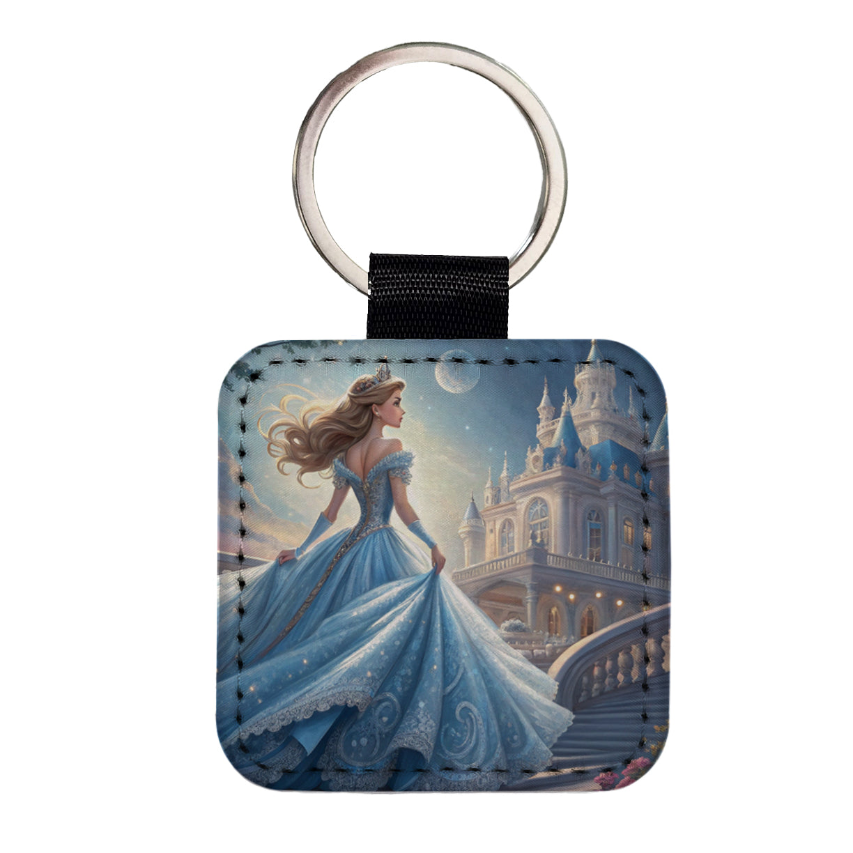 Fairy Tale Princess In Ball Gown Square Faux Leather Keychain