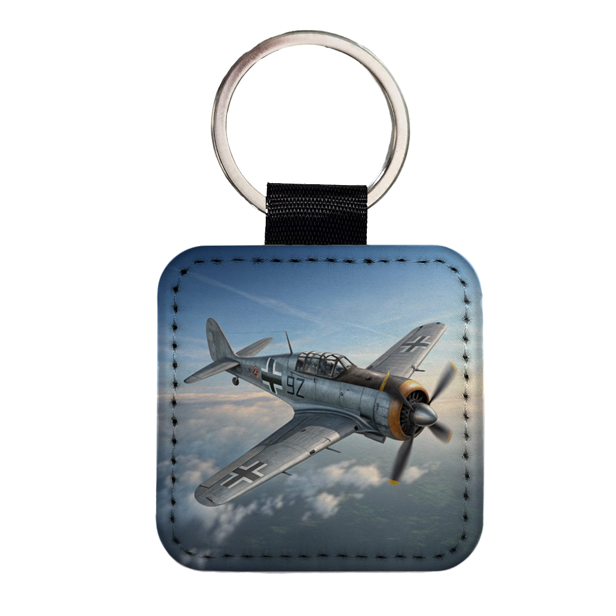 Focke Wulf Fw-190 WWII German Fighter Plane Square Faux Leather Keychain