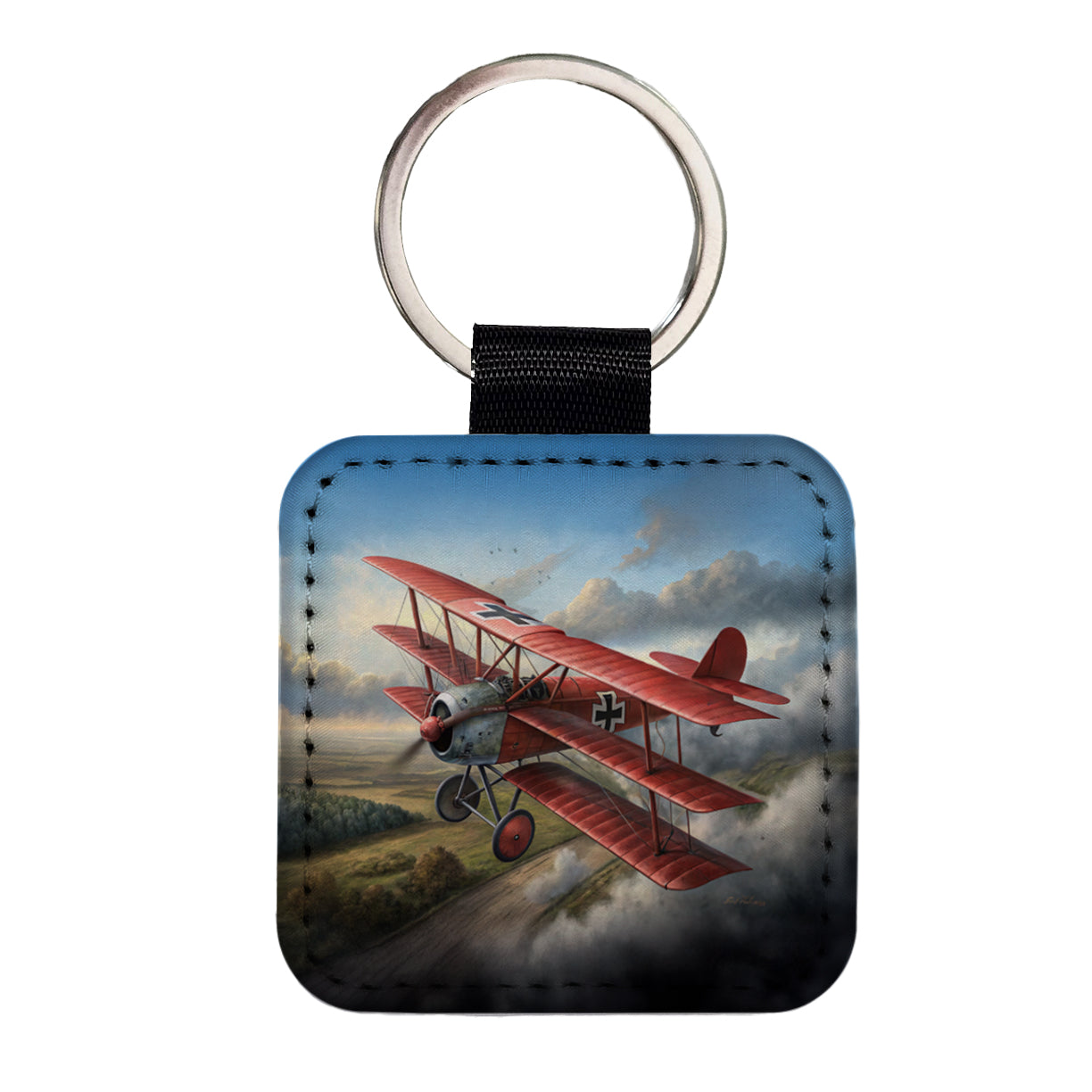 Fokker Dr.I Triplane WWI German Fighter Plane Square Faux Leather Keychain