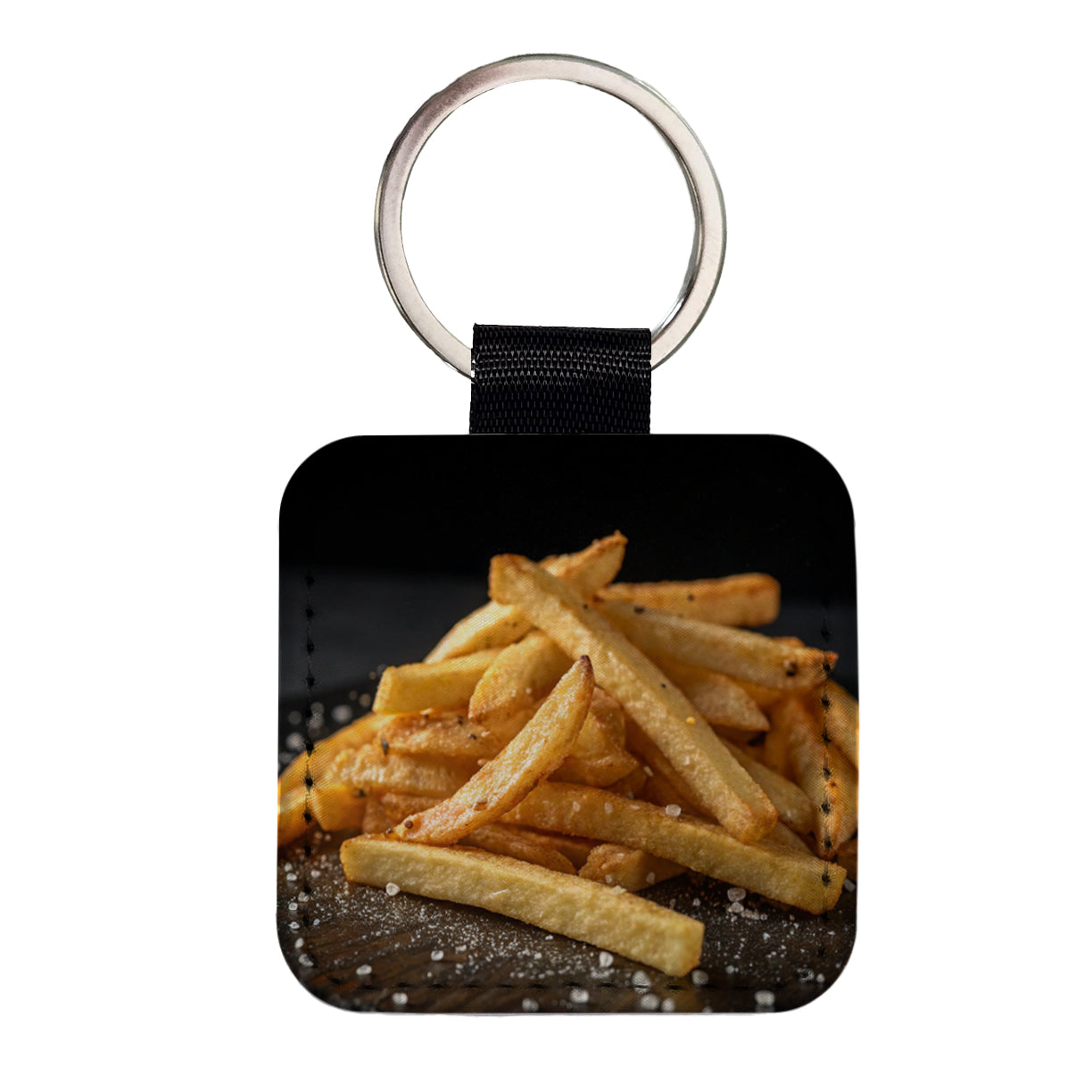 French Fries Square Faux Leather Keychain