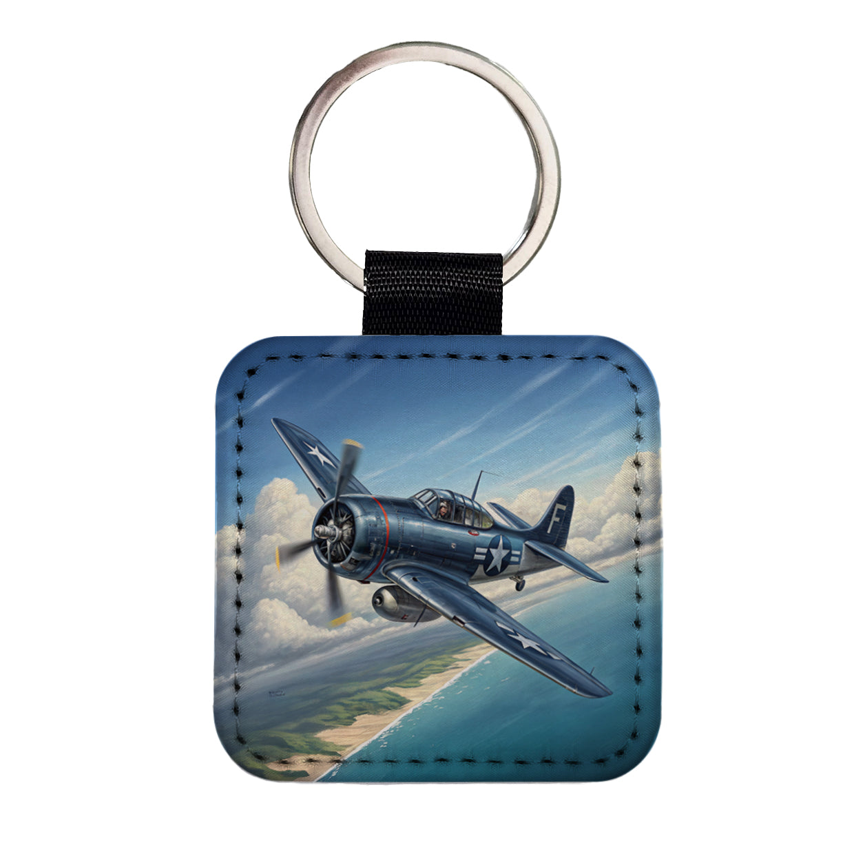 Grumman F6f Hellcat WWII US Navy Fighter Plane Square Faux Leather Keychain