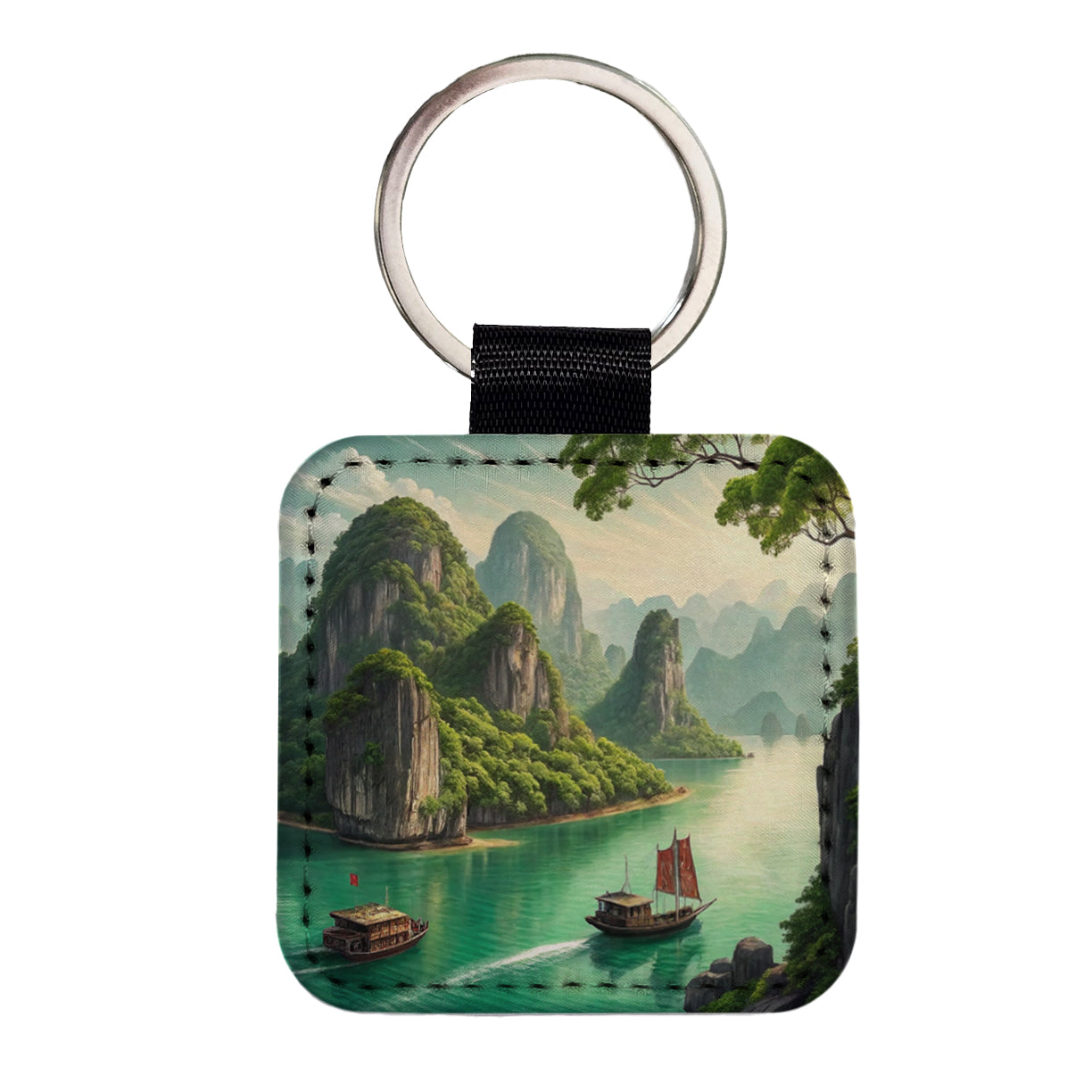 Ha Long Bay Vietnam Square Faux Leather Keychain