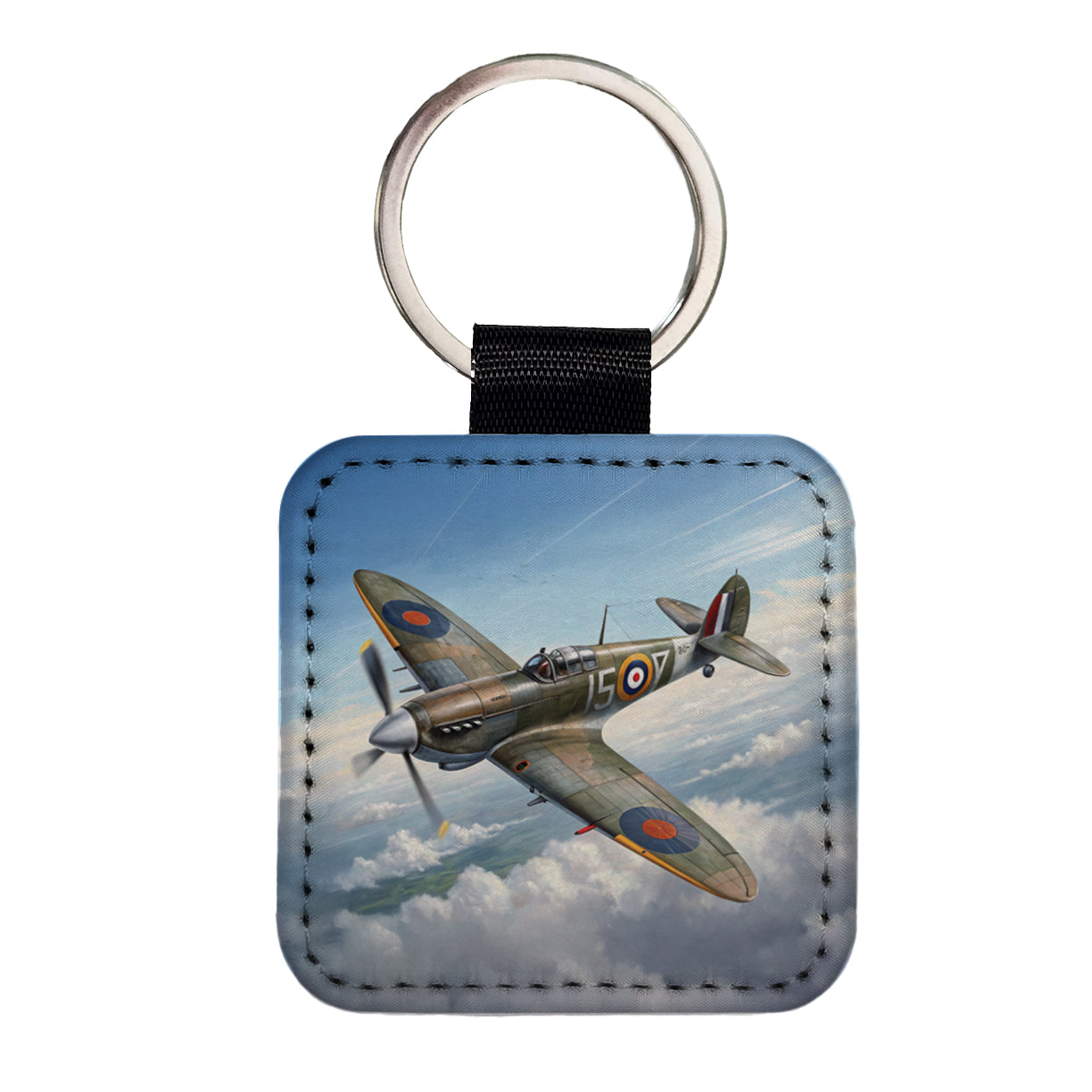 Hawker Hurricane WWII British Fighter Plane Square Faux Leather Keychain