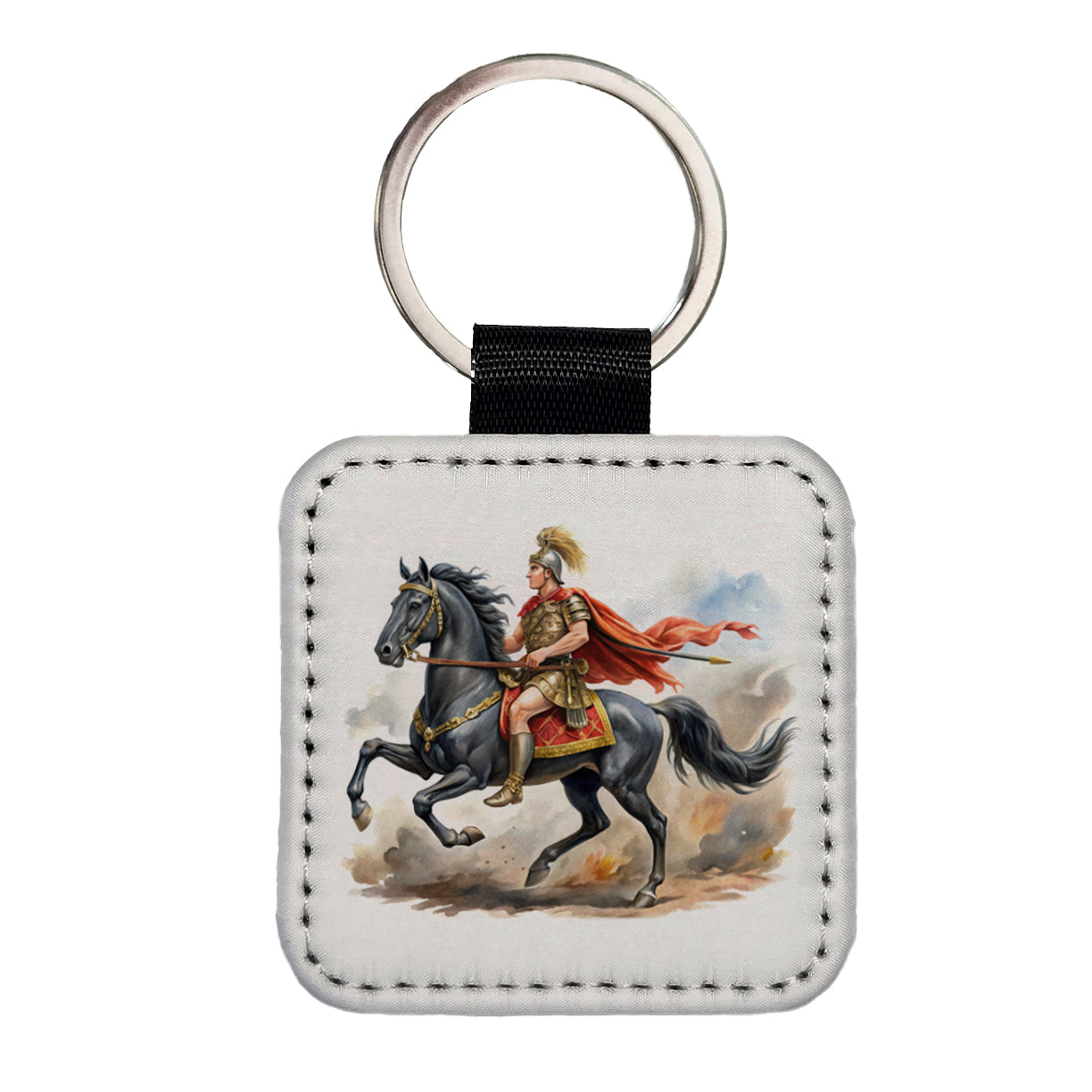 Historical Alexander The Great On His Horse Bucephalus Watercolor Square Faux Leather Keychain