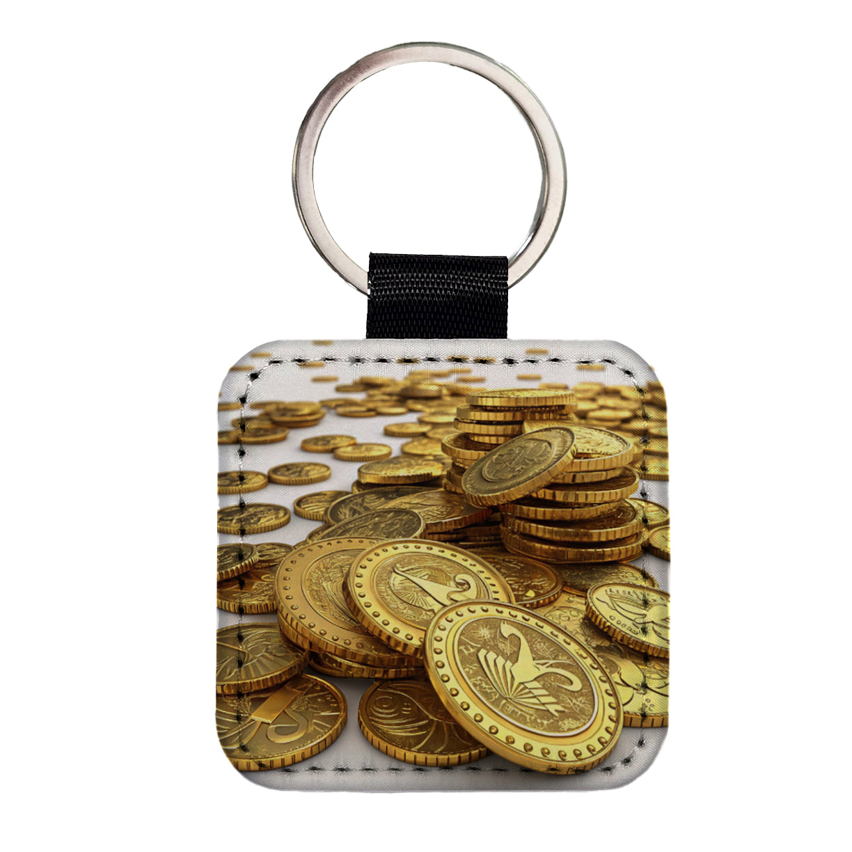 Lots of Gold Coins Square Faux Leather Keychain