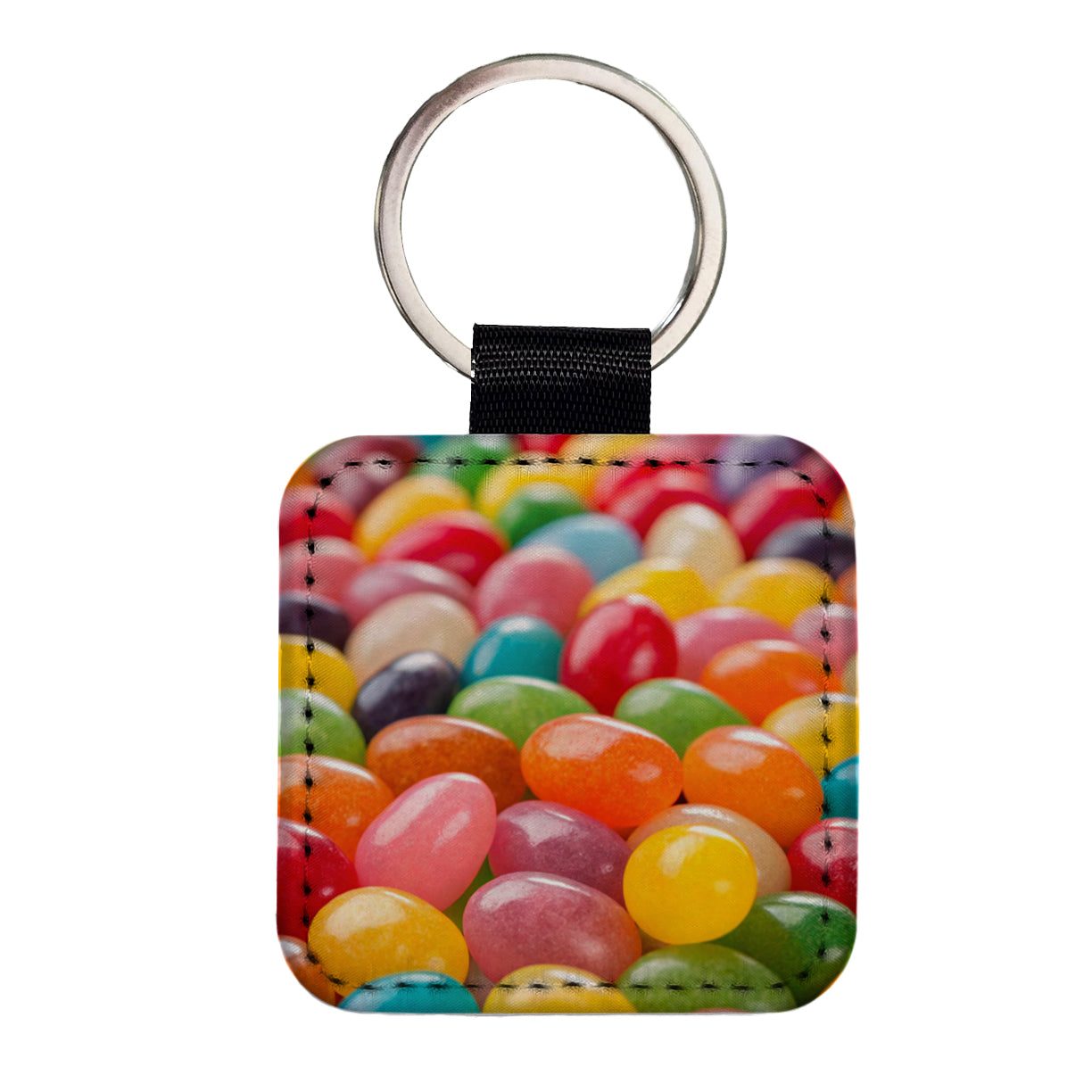 Lots of Jelly Beans Easter Candy Square Faux Leather Keychain