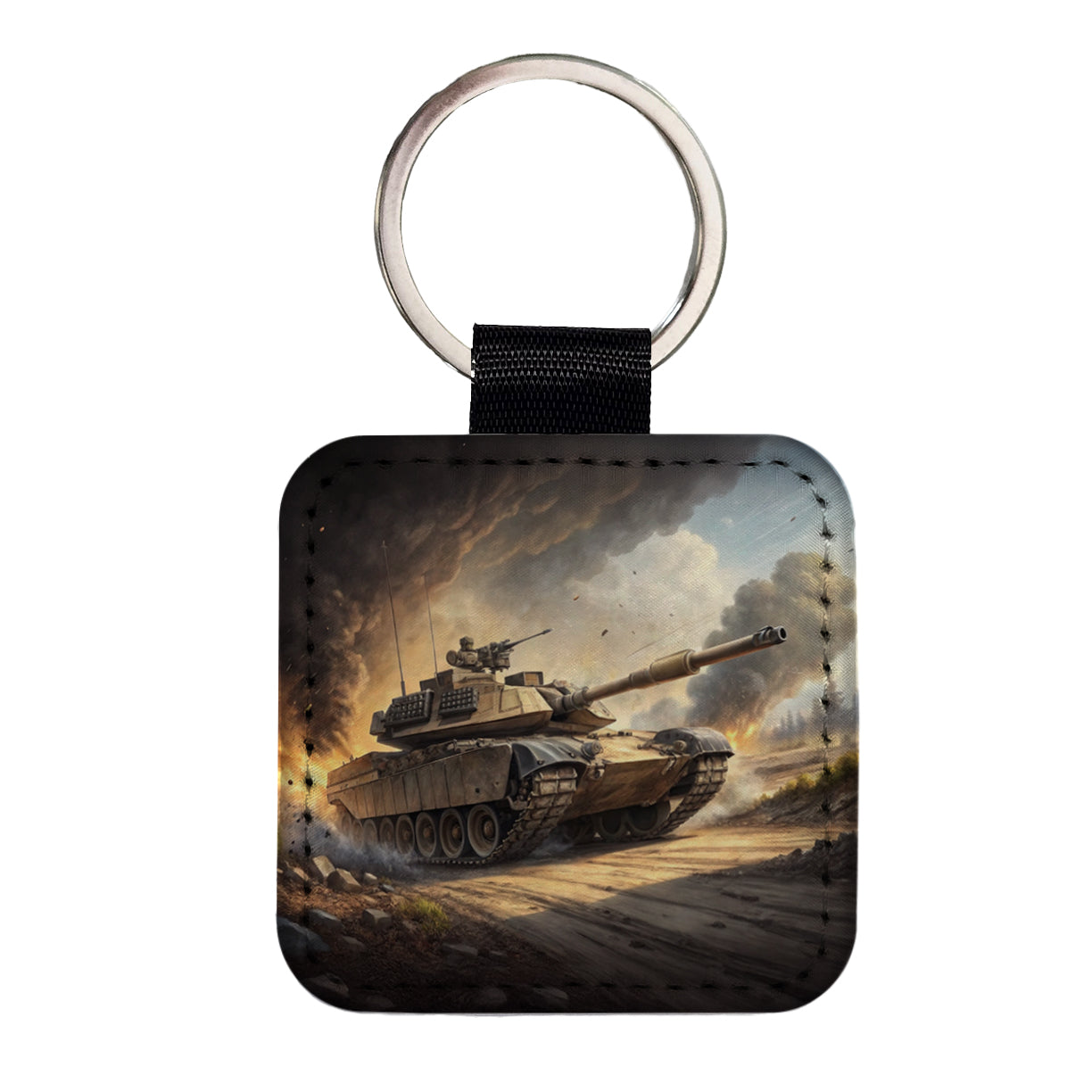 M1 Abrams Tank On The Move Square Faux Leather Keychain