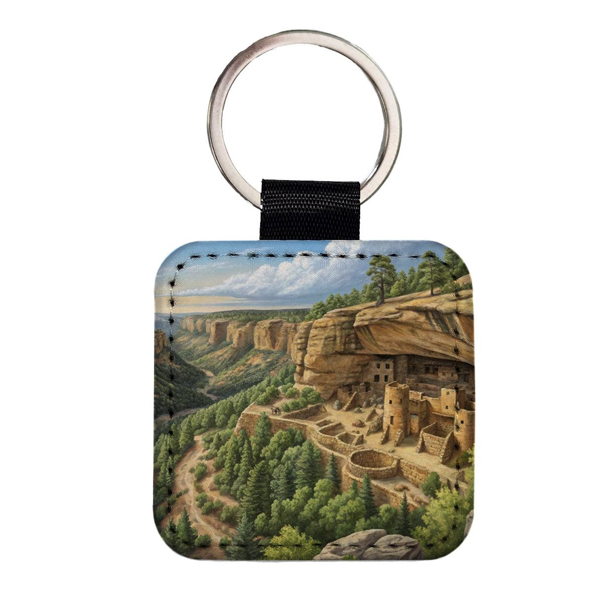 Mesa Verde National Park Colorado Square Faux Leather Keychain