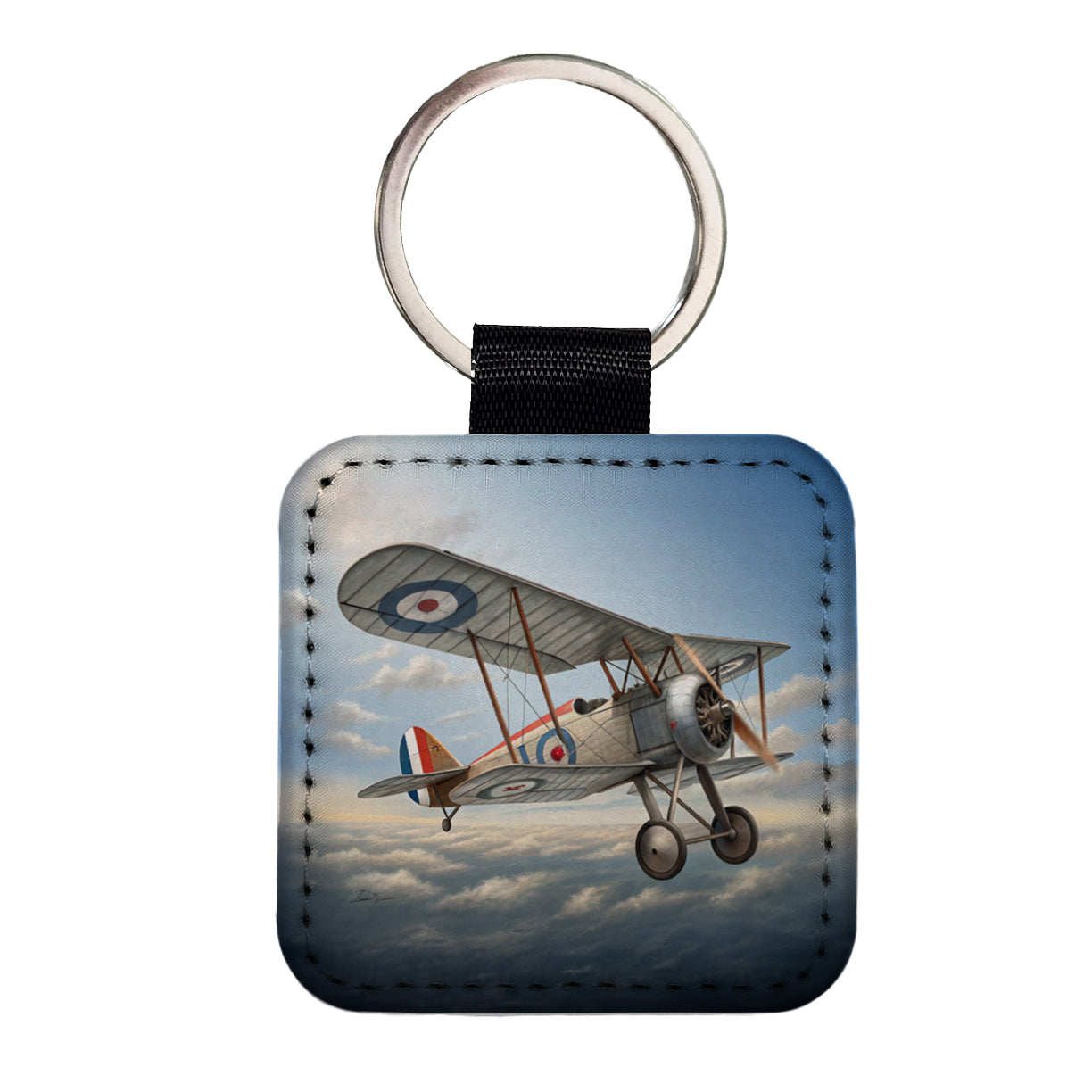 Nieuport 17 WWI French Fighter Plane Square Faux Leather Keychain