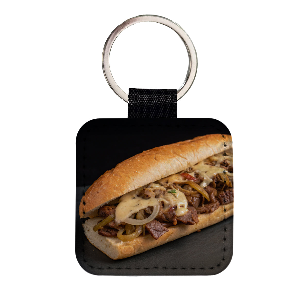 Philly Cheesesteak Sub Sandwich Square Faux Leather Keychain