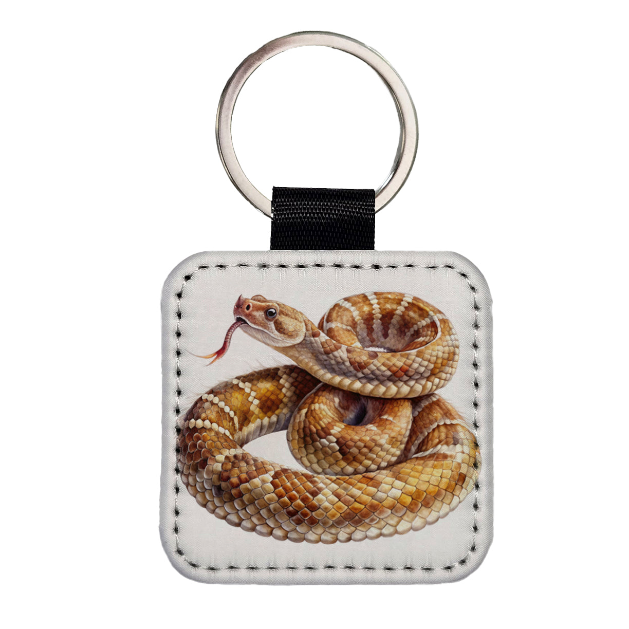Rattlesnake Snake Reptile Watercolor Square Faux Leather Keychain