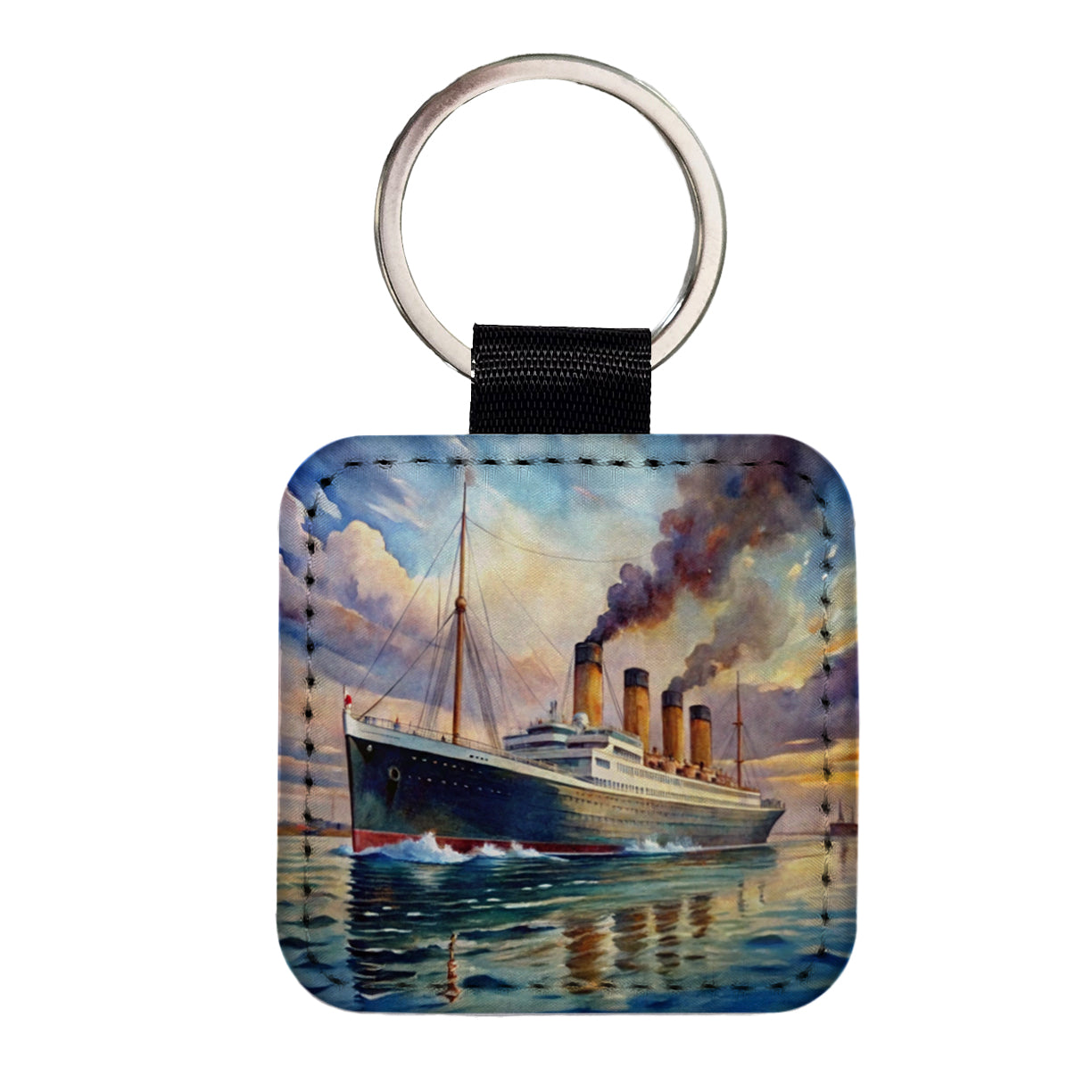 RMS Titanic Ocean Liner Cruise Ship Underway Watercolor Square Faux Leather Keychain