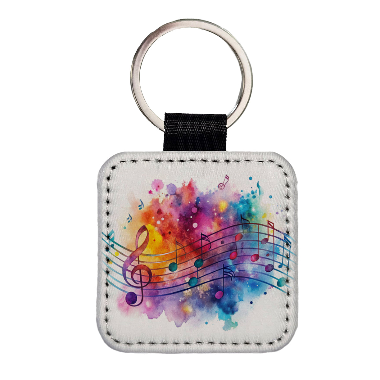 Rock And Roll Music Notes Watercolor Square Faux Leather Keychain
